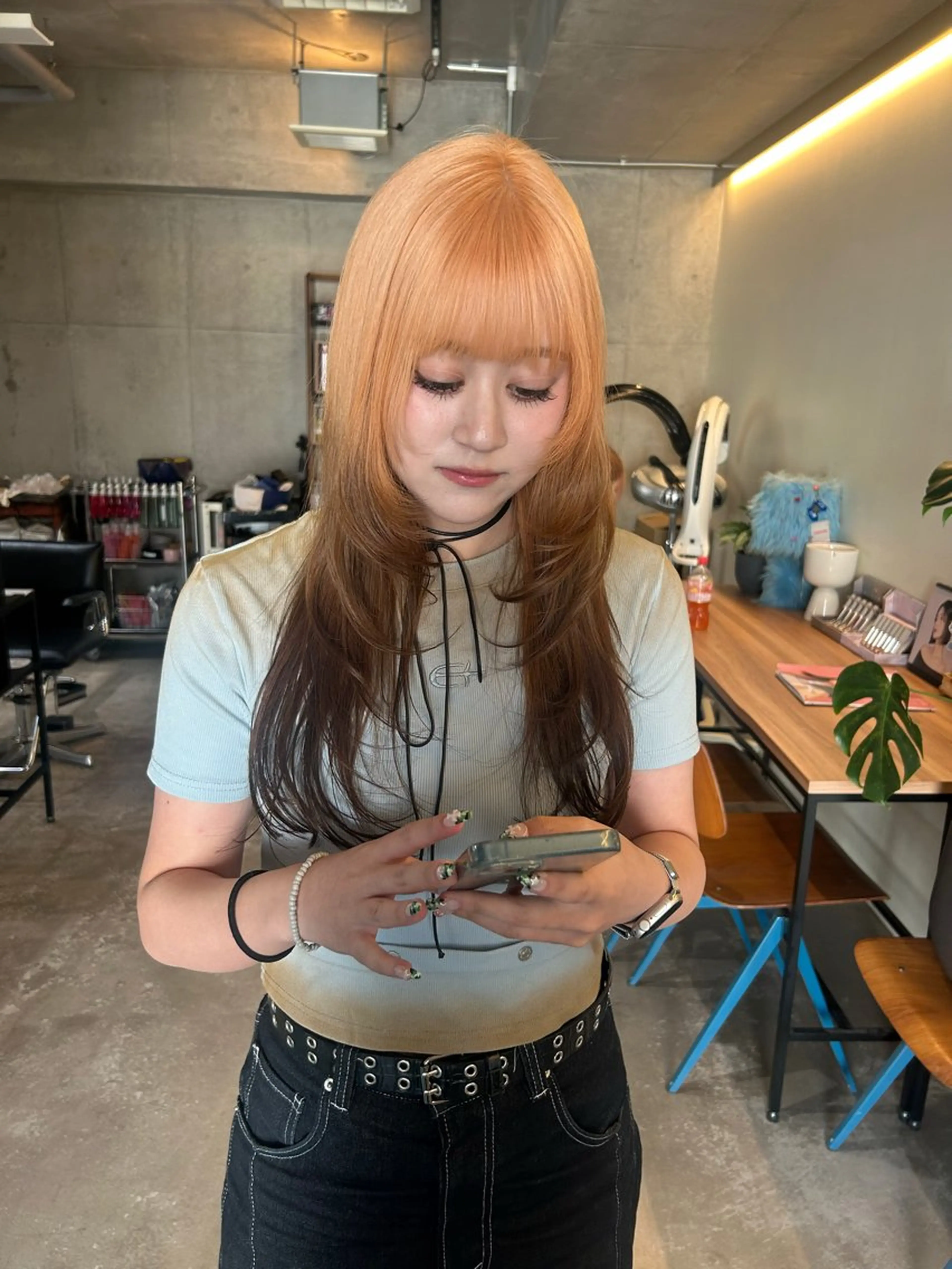 ロング カラー オレンジ 韓国ボブ/レイヤー ボブ/ EMIRIのヘアスタイル