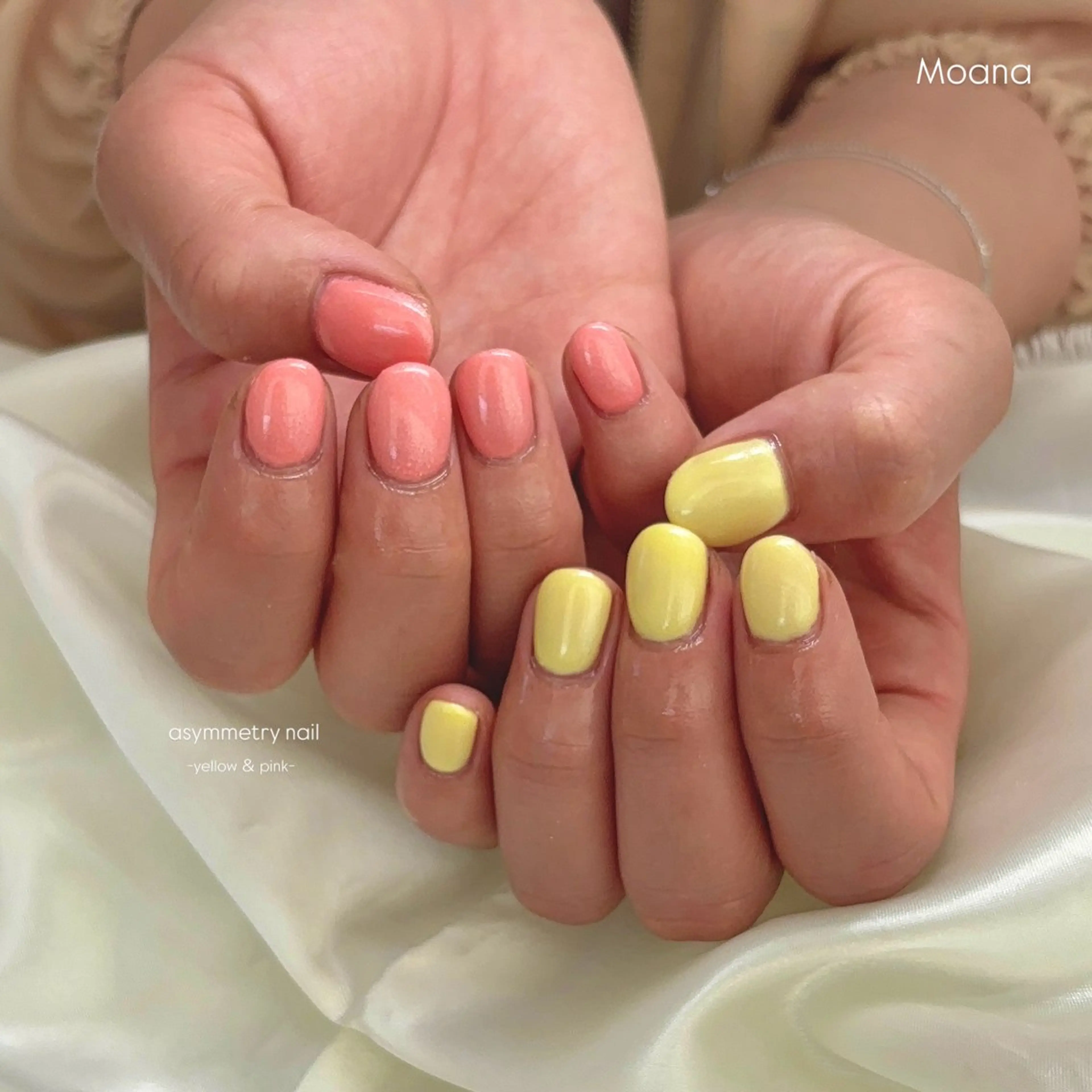 ネイル ラメ(グリッター) ピンク シンプルネイル 春ネイル 黄色 Moana nail Hiyoriのネイルデザイン