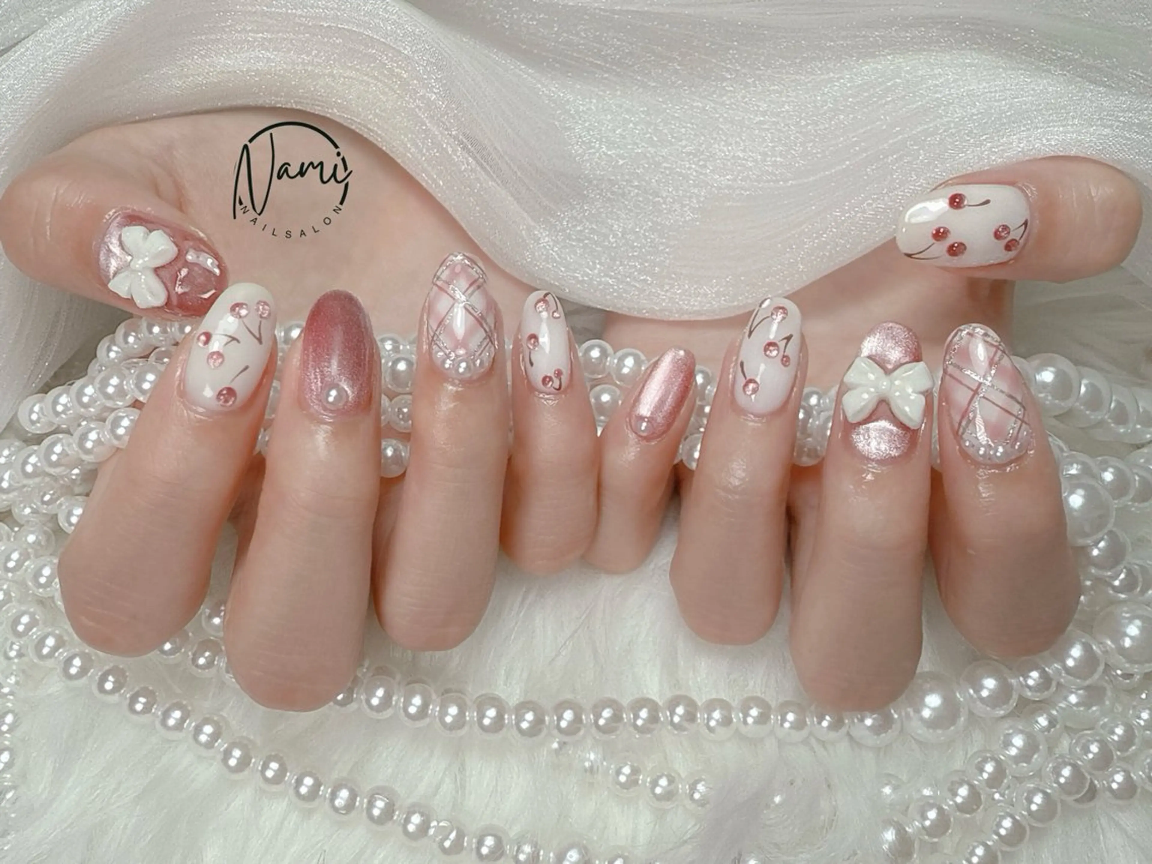 ネイル ガーリー 韓国ネイル ロングネイル 持ち込み ハンドネイル Nami nail salonのネイルデザイン