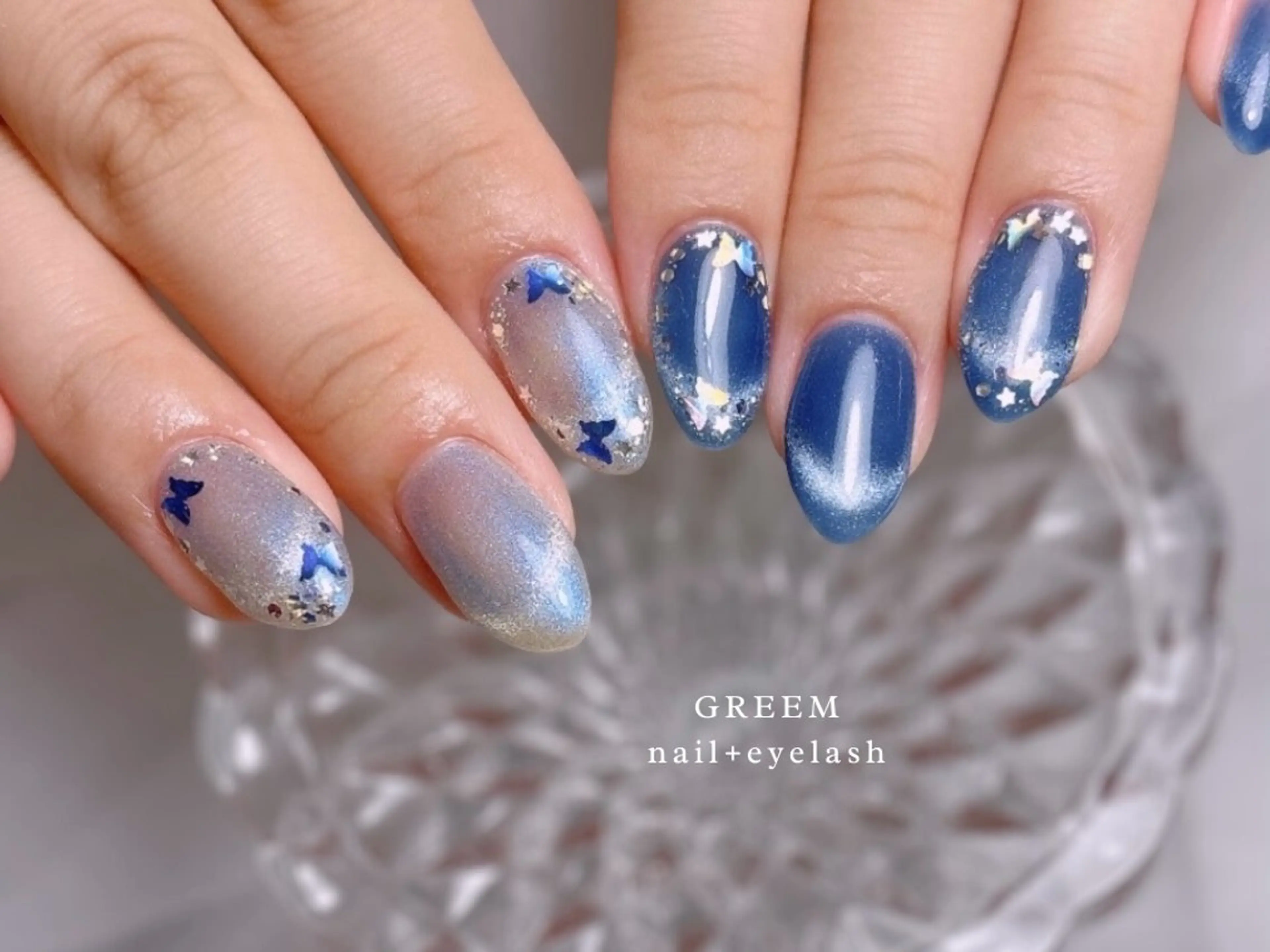 ネイル ブルー 韓国ネイル マグネットネイル ハンドネイル GREEM グリームのネイルデザイン