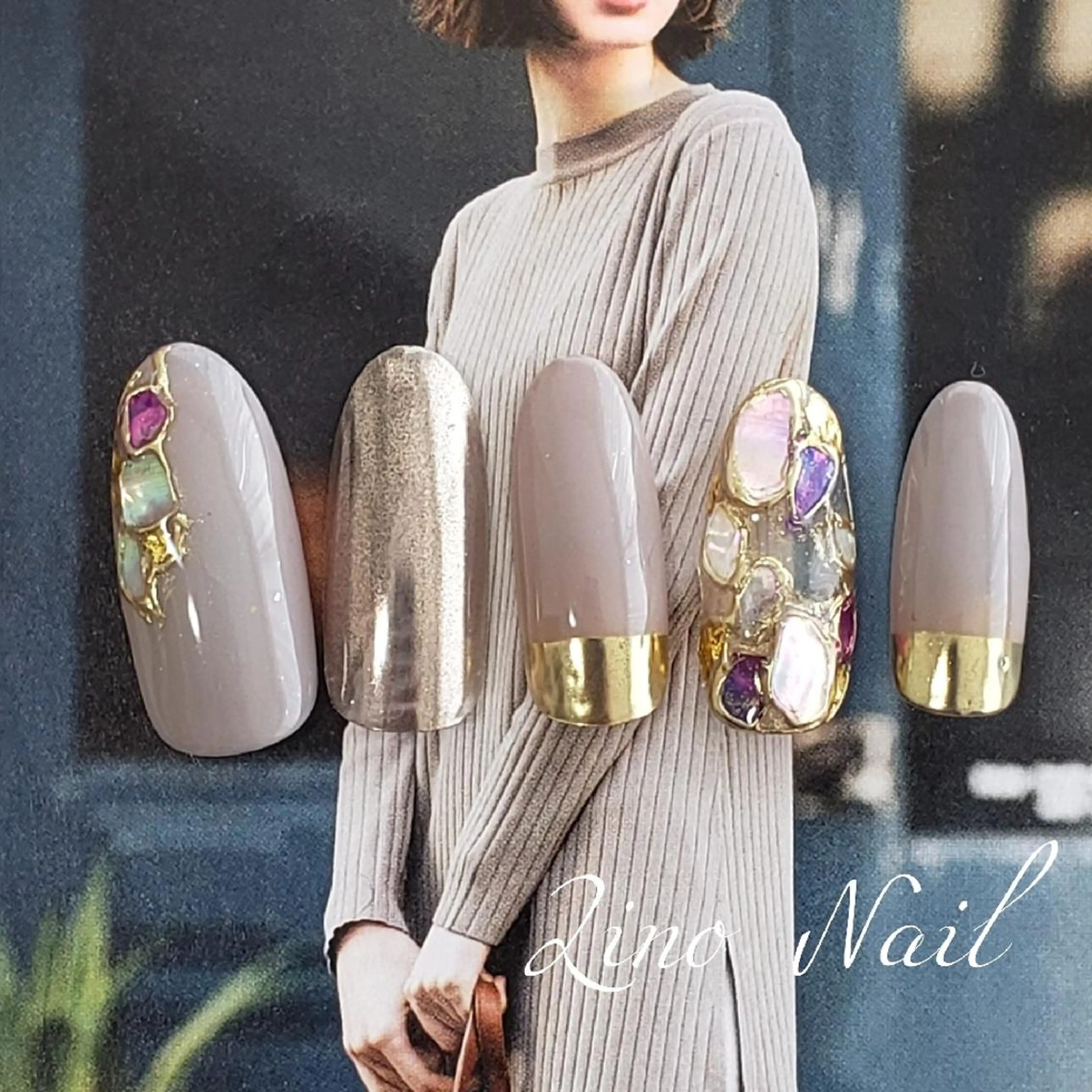 ネイル カジュアル ジェルネイル キラキラネイル ミラーネイル ニュアンスネイル ハンドネイル Lino Nailのネイルデザイン