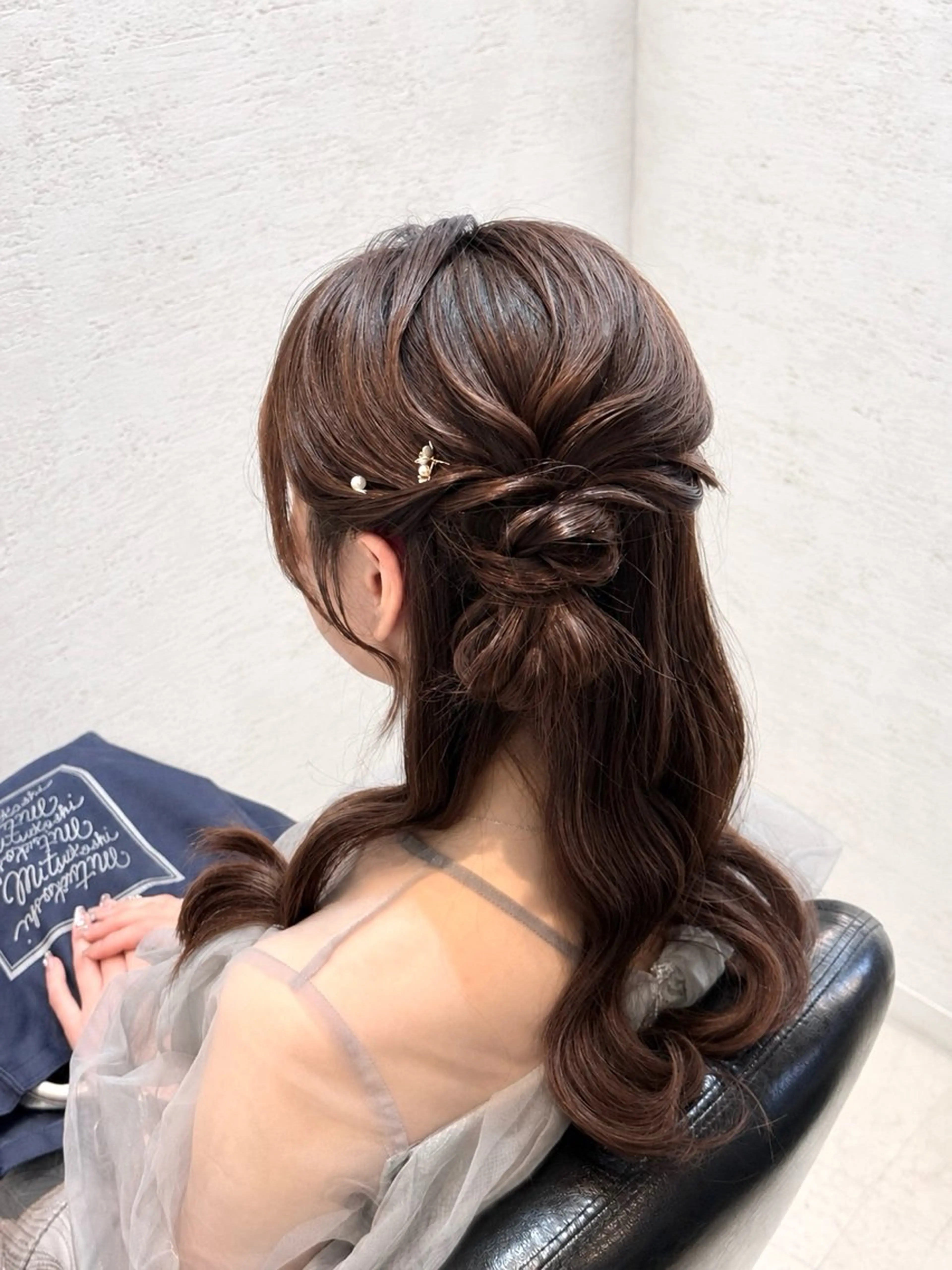 セミロング ヘアアレンジ ハーフアップ お団子ヘア ヘアセット みりゅう /ヘアメイク/美容師のヘアスタイル