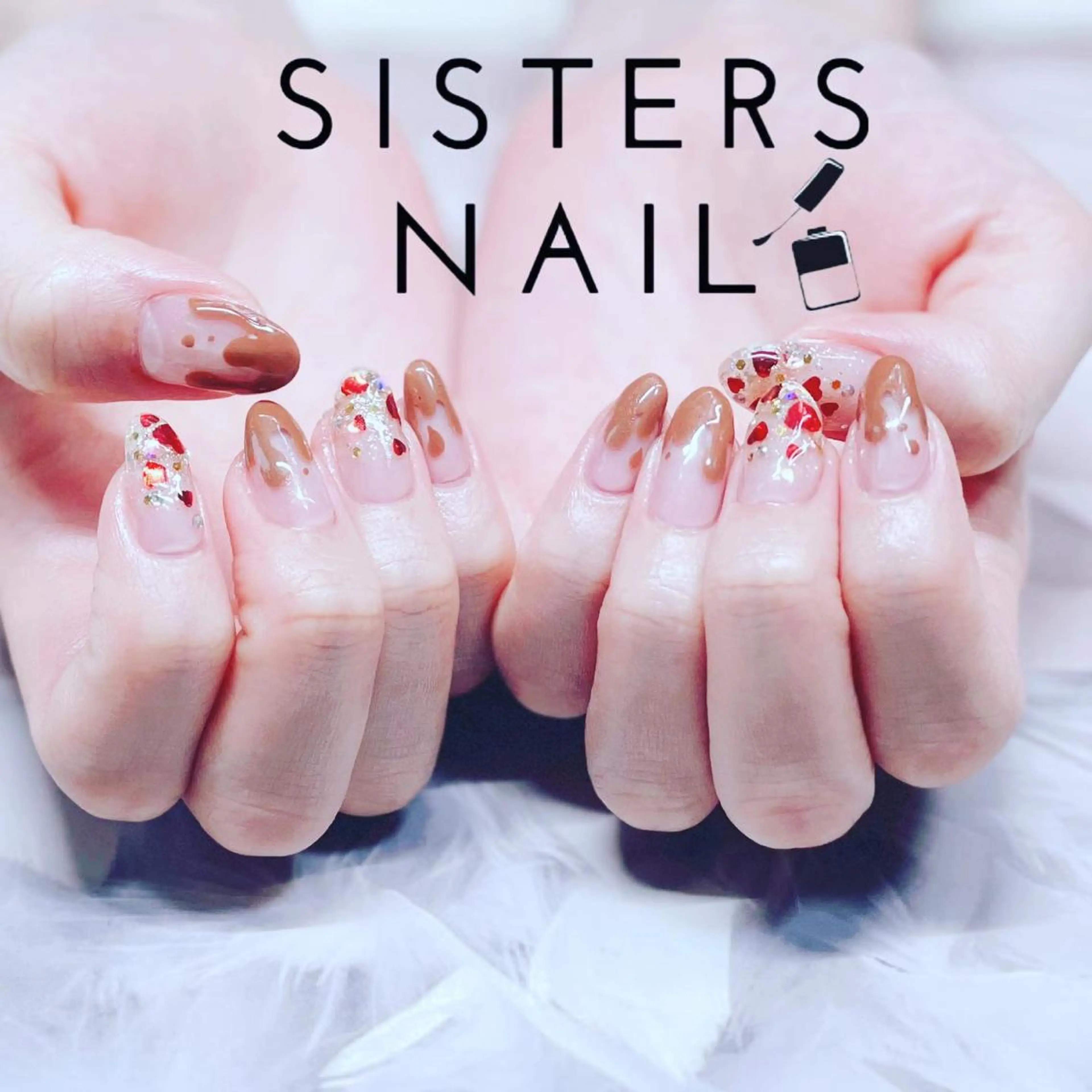 ネイル アートネイル フレンチネイル グラデーション ハート キラキラネイル sisters nail.fのネイルデザイン