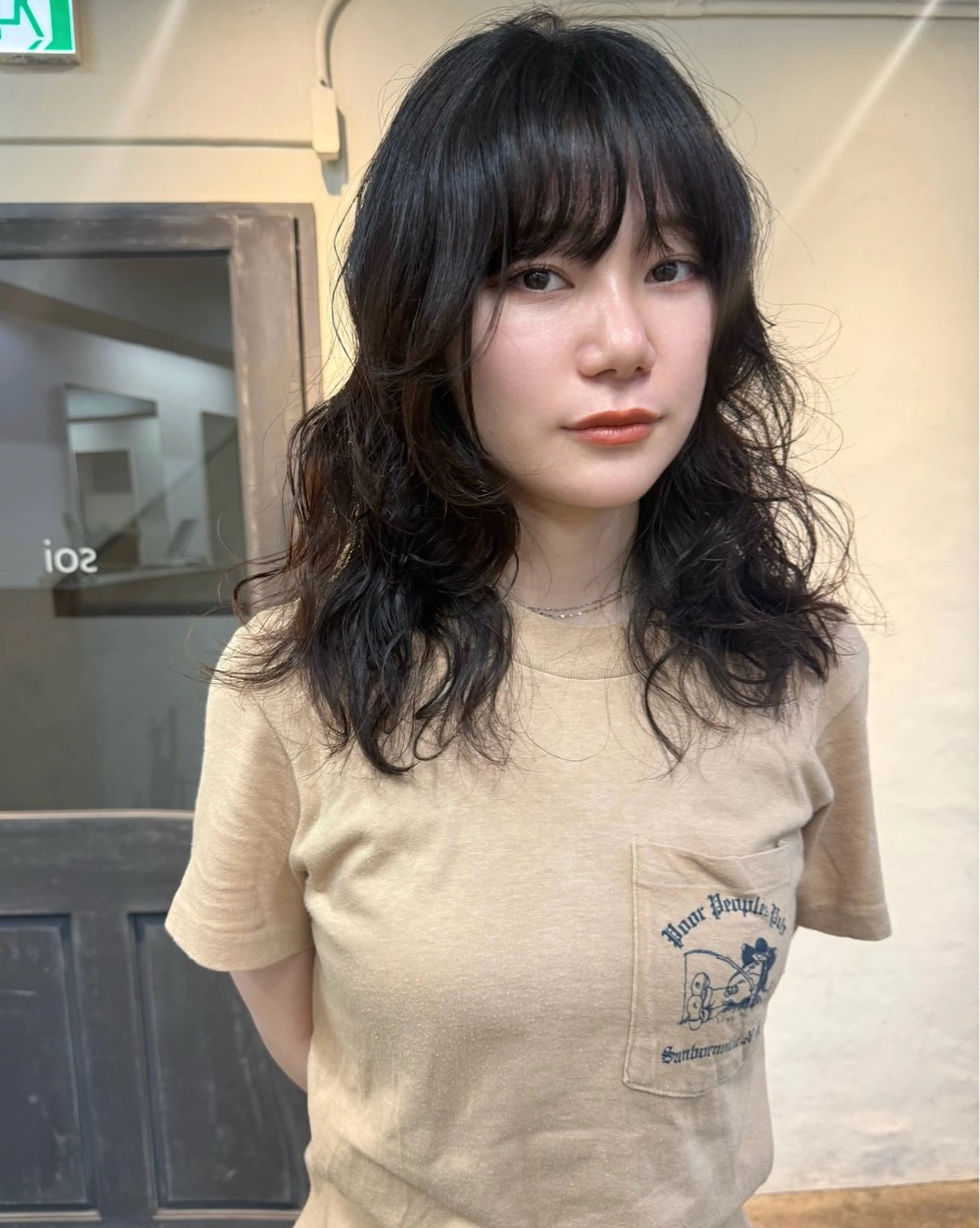 セミロング パーマ セミロングパーマ レイヤーカット ニュアンスパーマ カット パーマ トリートメント 森貴裕/ベージュ/ パーマ/オリーブのヘアスタイル