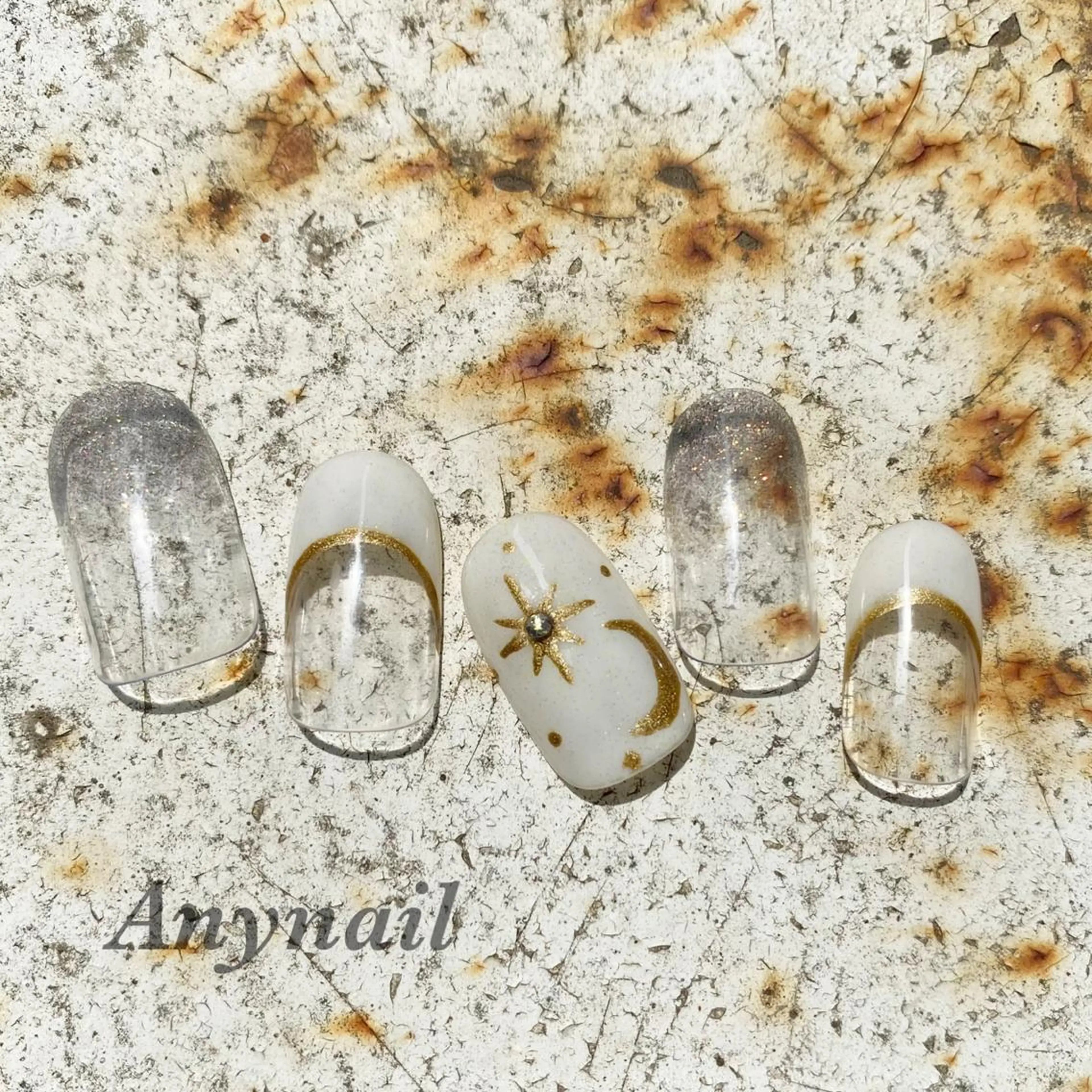 ネイル アートネイル ブルー フレンチネイル ゴールド グラデーション ハンドネイル 岩澤 恵子のネイルデザイン