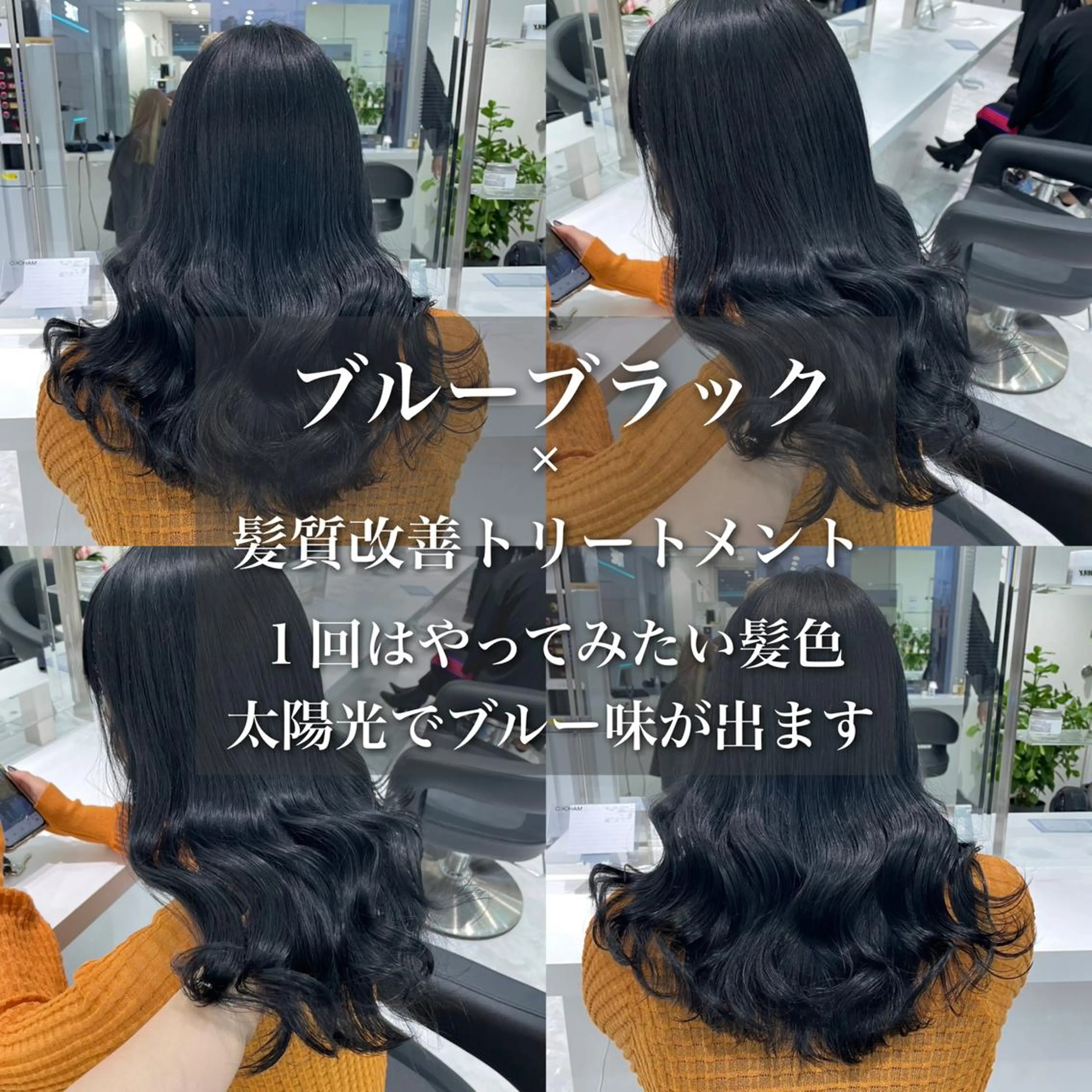 ロング カラー 黒髪 ブルーカラー ブリーチなし🩶 グレージュのヘアスタイル