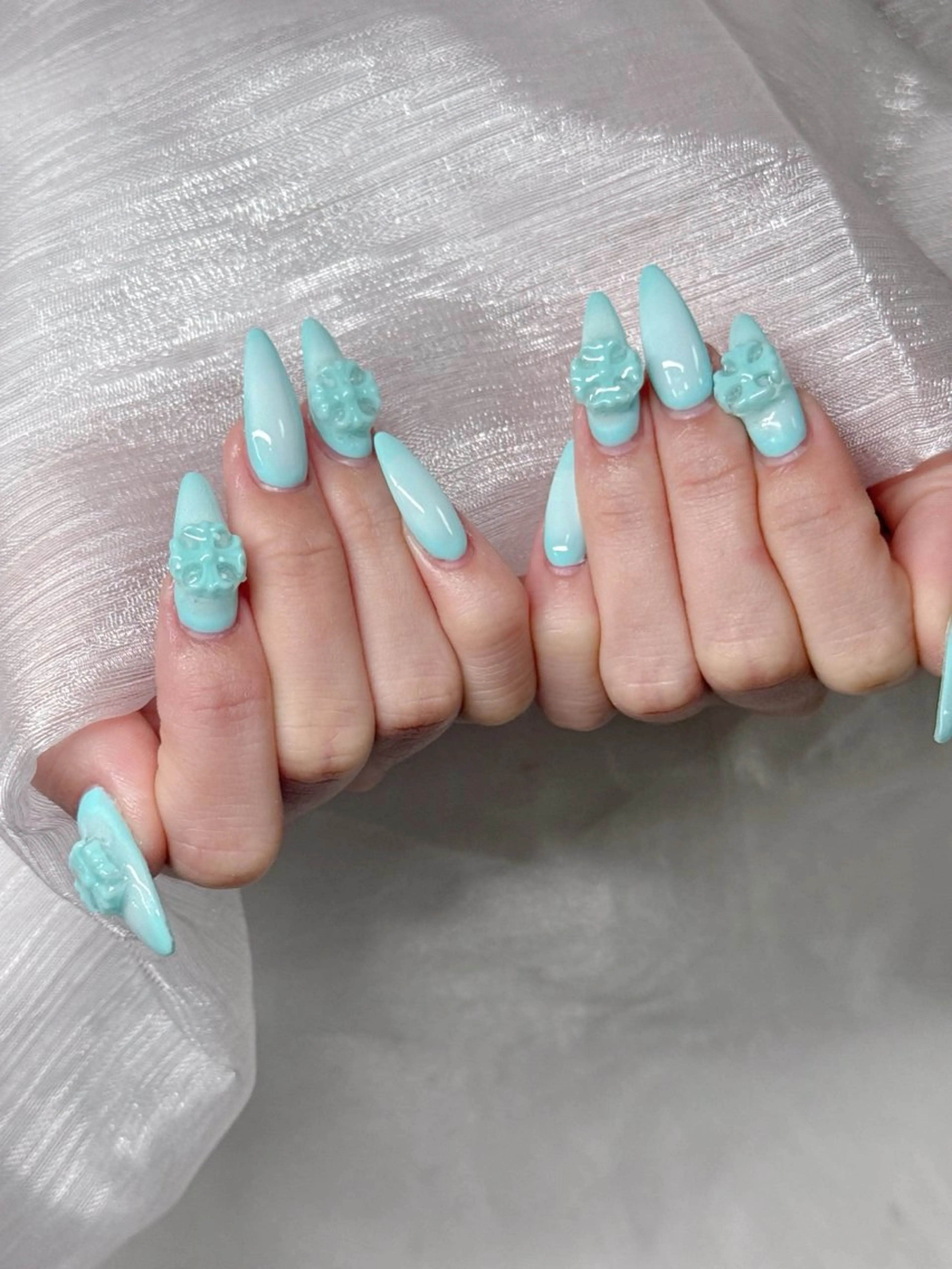 ネイル オーロラネイル チークネイル 長さ出し フットネイル フレンチネイル ハンドネイル Lee Ainのネイルデザイン