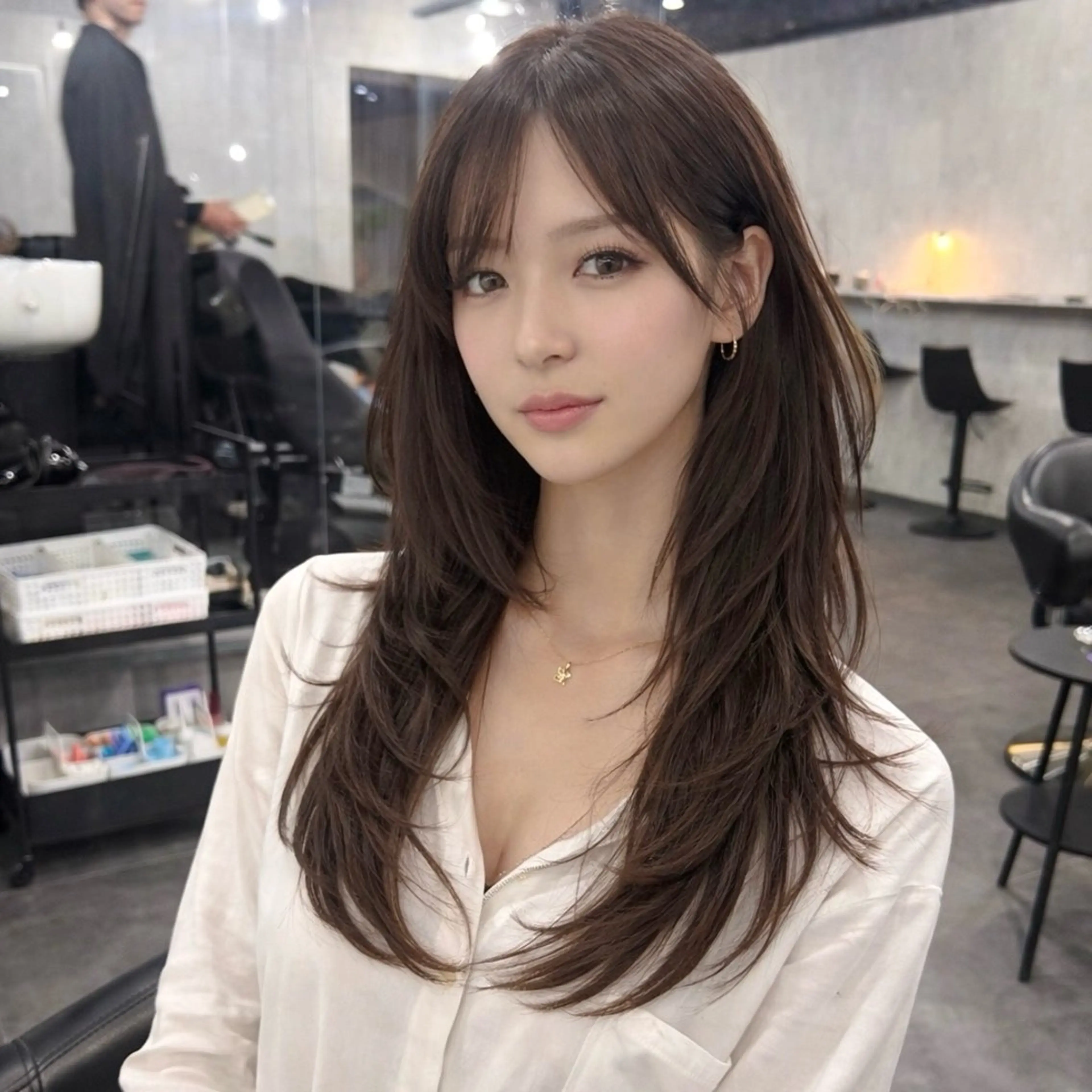 ロング ハッシュカット 韓国風ヘア レイヤーカット カット レイヤー/韓国ボブ レイヤーボブ/住吉のヘアスタイル