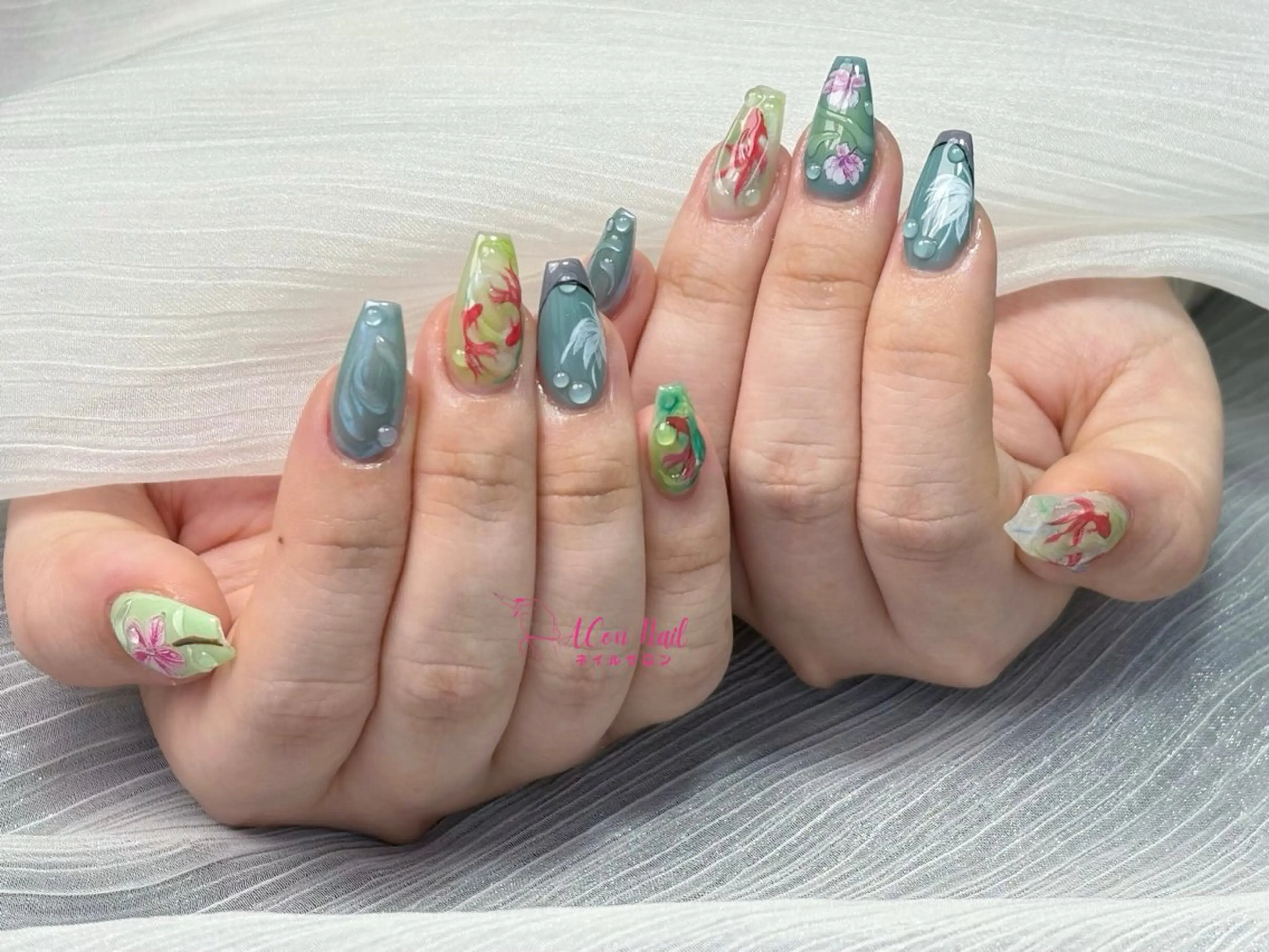 ネイル 桜ネイル 長さ出し フラワーネイル フレンチネイル ジェルネイル ハンドネイル ACon NailSalonのネイルデザイン