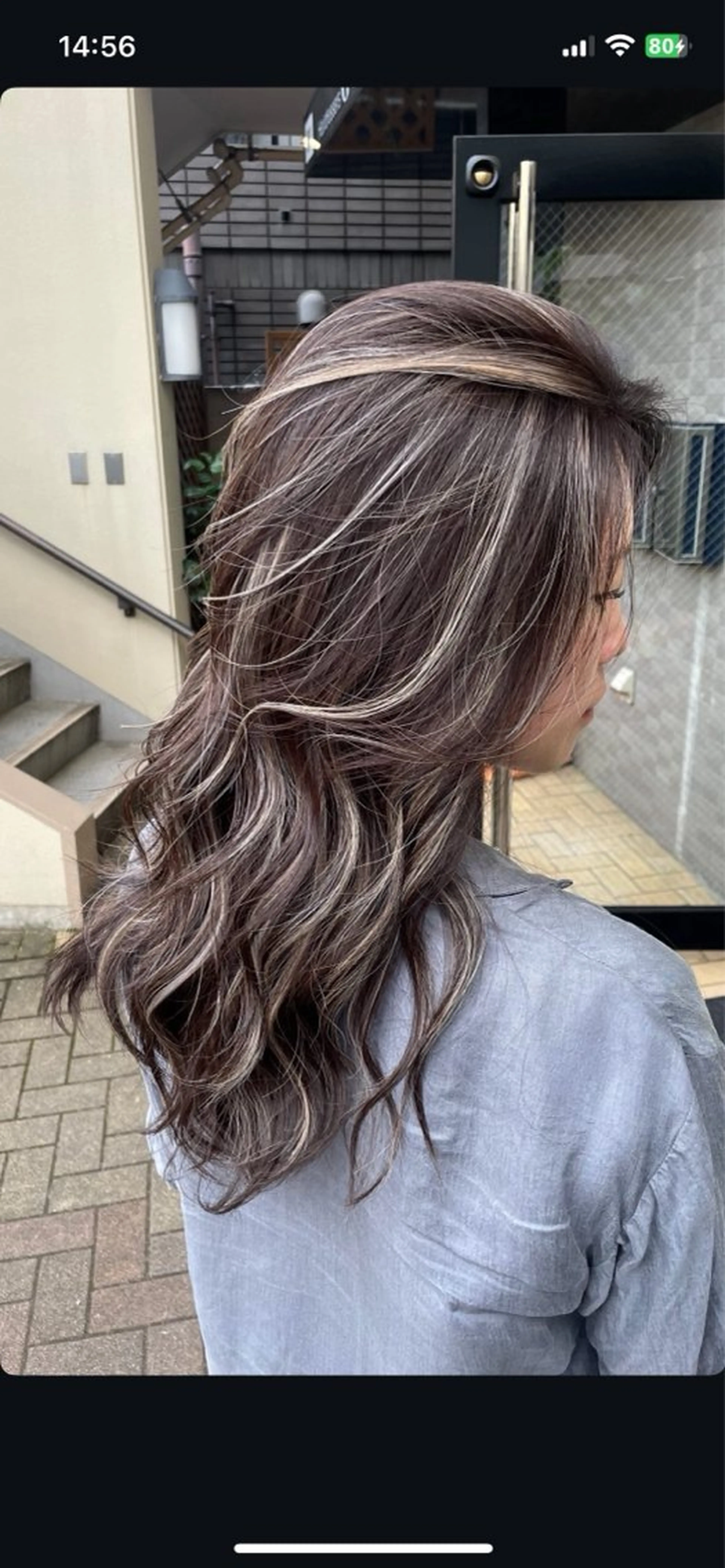 ロング カラー バレイヤージュ デザインカラー グレージュ ハイライトカラー シルバー カット ヘアカラー トリートメント 表参道/ハイライト バレイヤージュのヘアスタイル