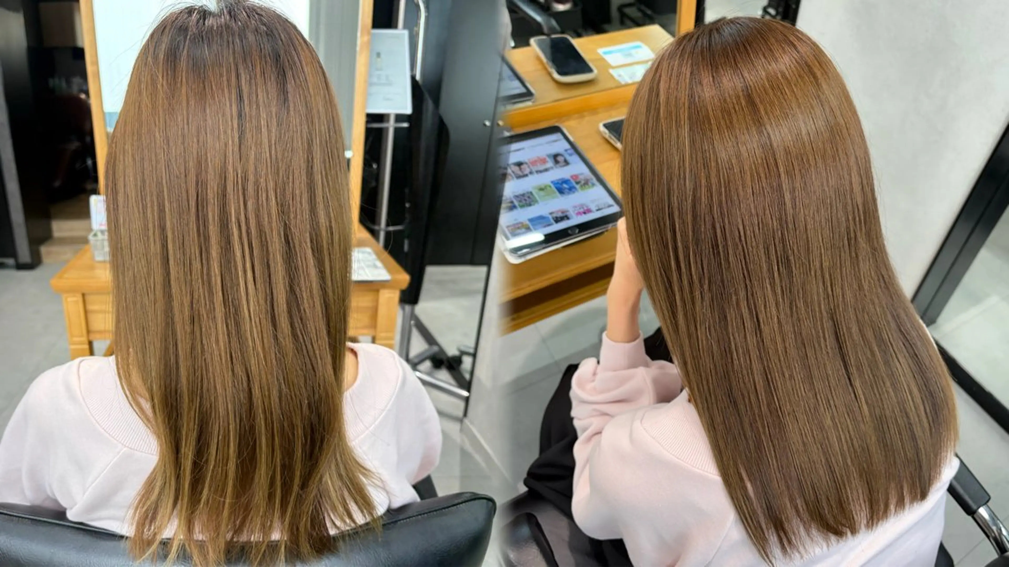 ミディアム 髪質改善 縮毛矯正 トリートメント 酸熱トリートメント ヘアカラー カラーモデル募集 ✨🤍モモハ🤍✨のヘアスタイル