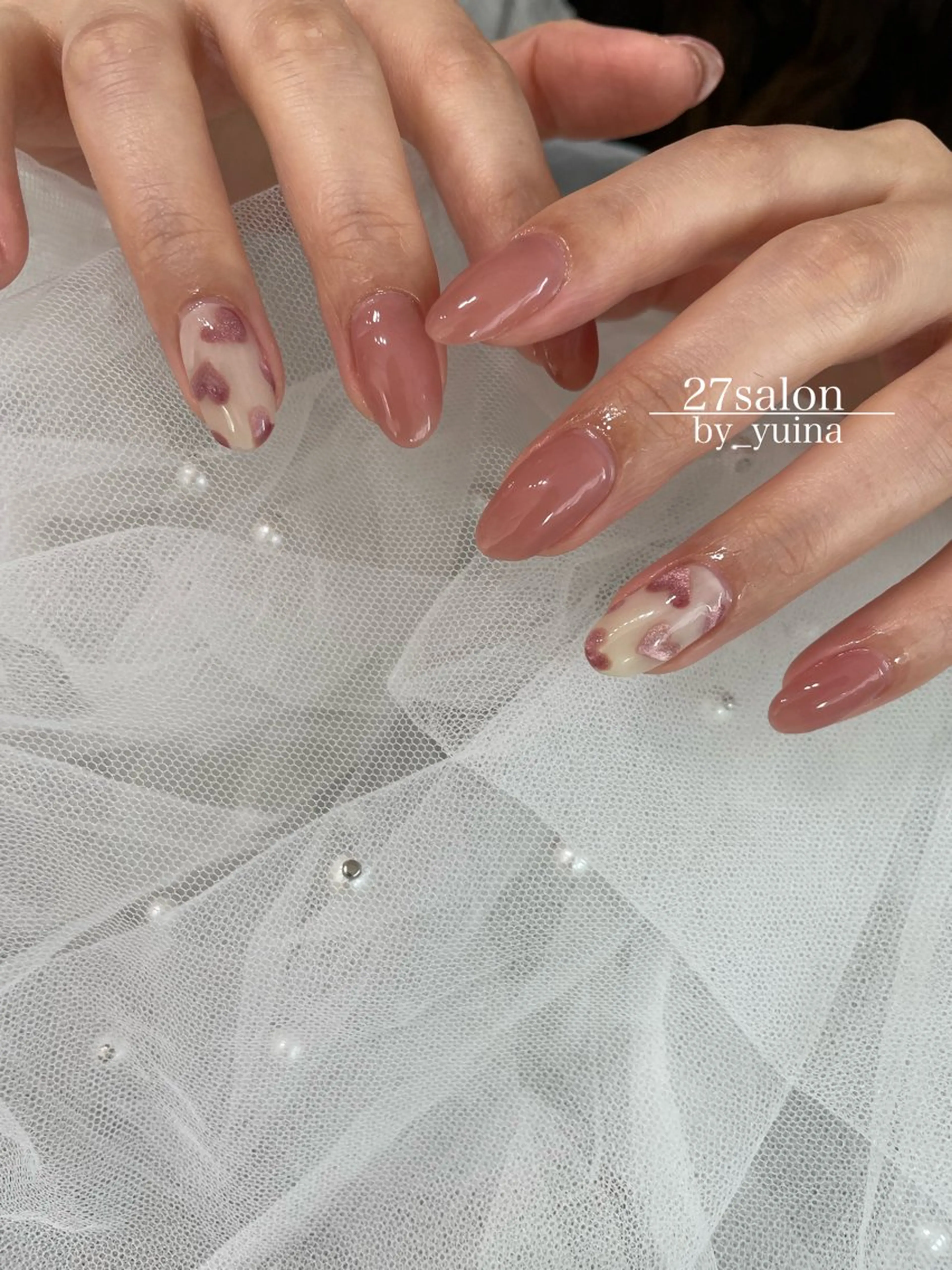 ネイル ハート ピンク ハンドネイル 27salon yuinaのネイルデザイン