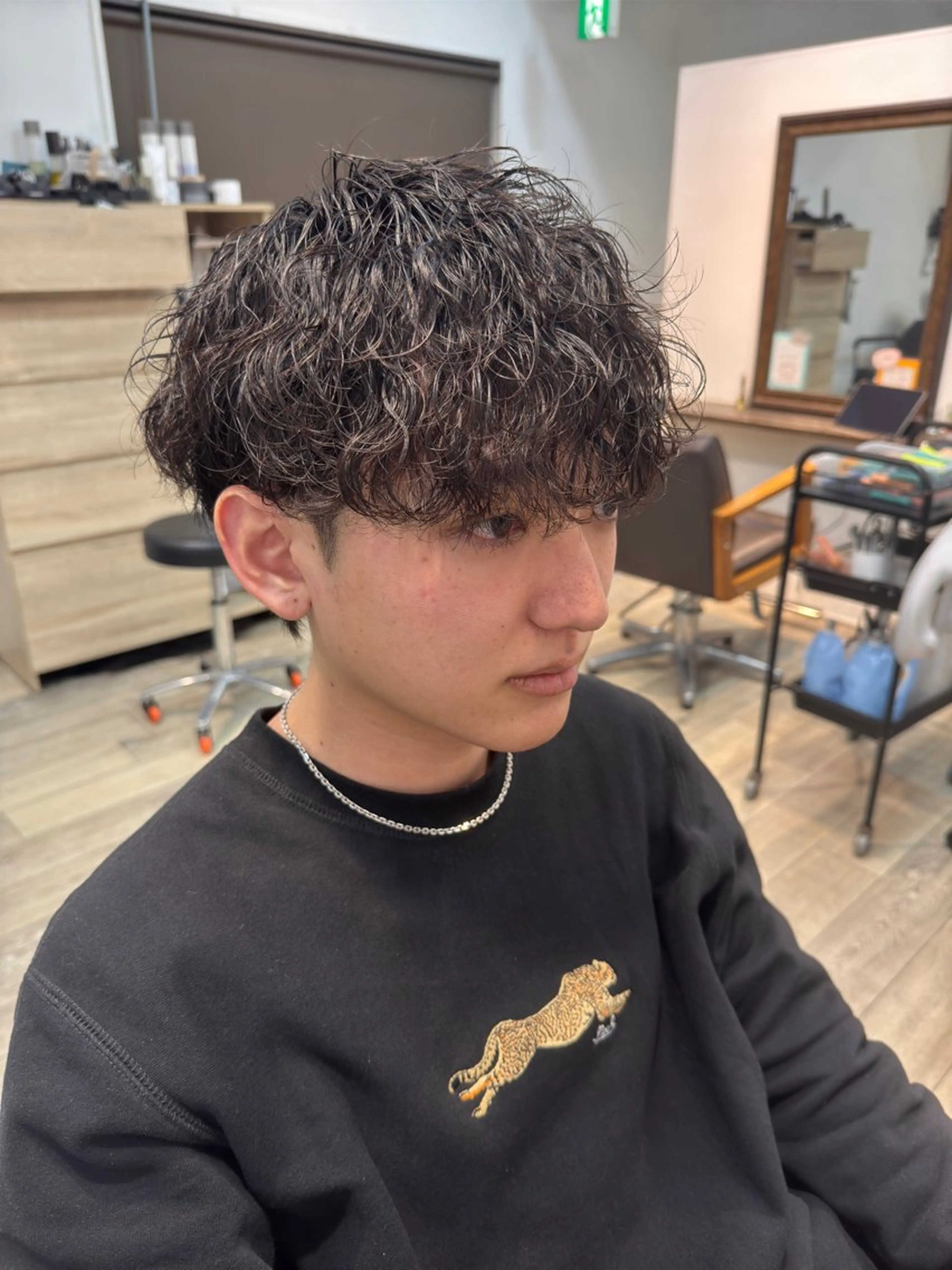 ミディアム パーマ メンズ カット パーマ フェード/韓国 原宿❤️‍🔥レンのヘアスタイル