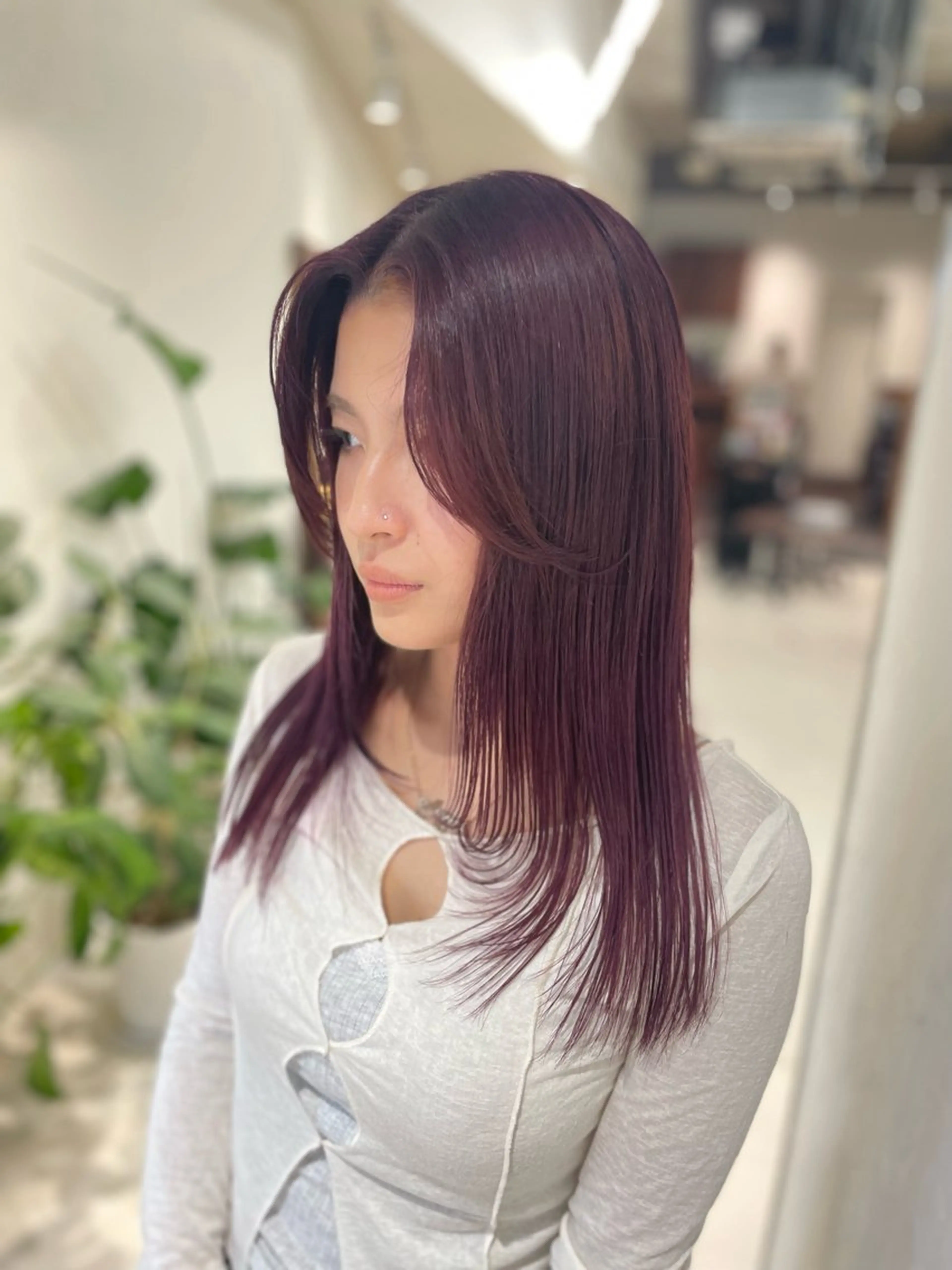 セミロング カラー レッドカラー レイヤーカット Liru:smart salon/茅ヶ崎のヘアスタイル