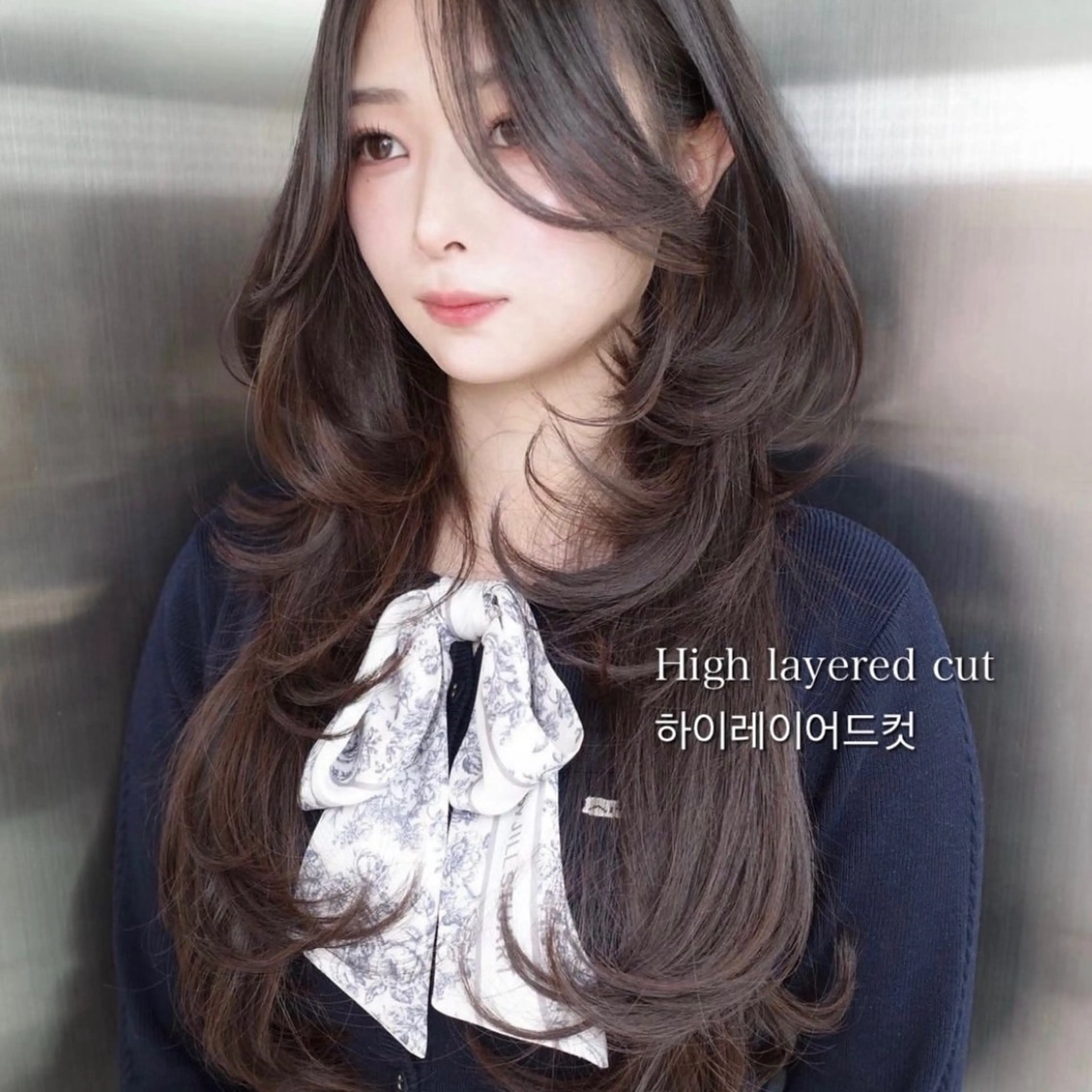 ロング くびれヘア 顔周りカット ハイレイヤー 韓国風ヘア レイヤーカット カット がわ/ハイレイヤー /ハイトーンカラーのヘアスタイル
