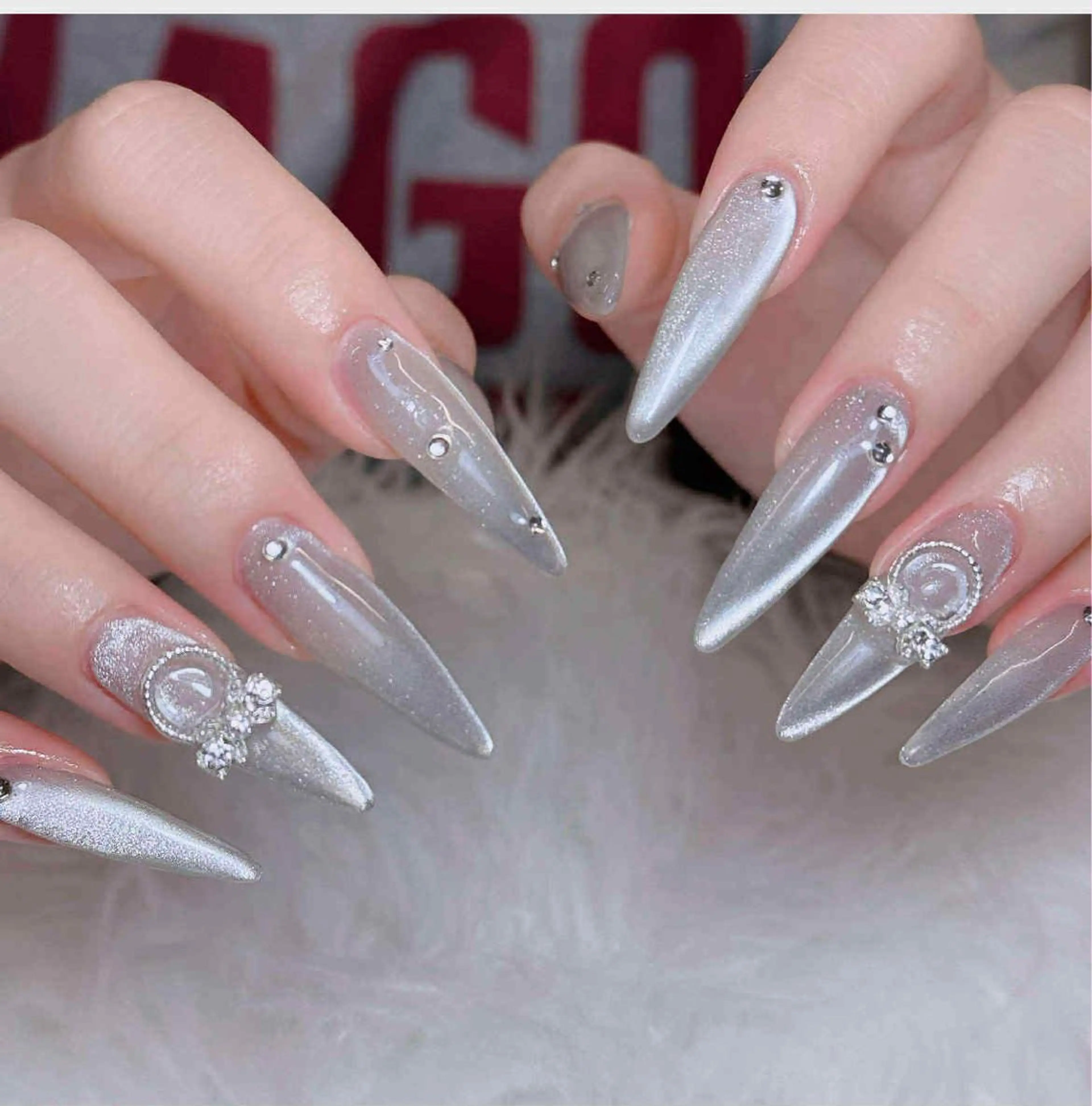 ネイル ロングネイル マグネットネイル リボン 夏ネイル スーパーロングネイル Hani Nail XUKAのネイルデザイン
