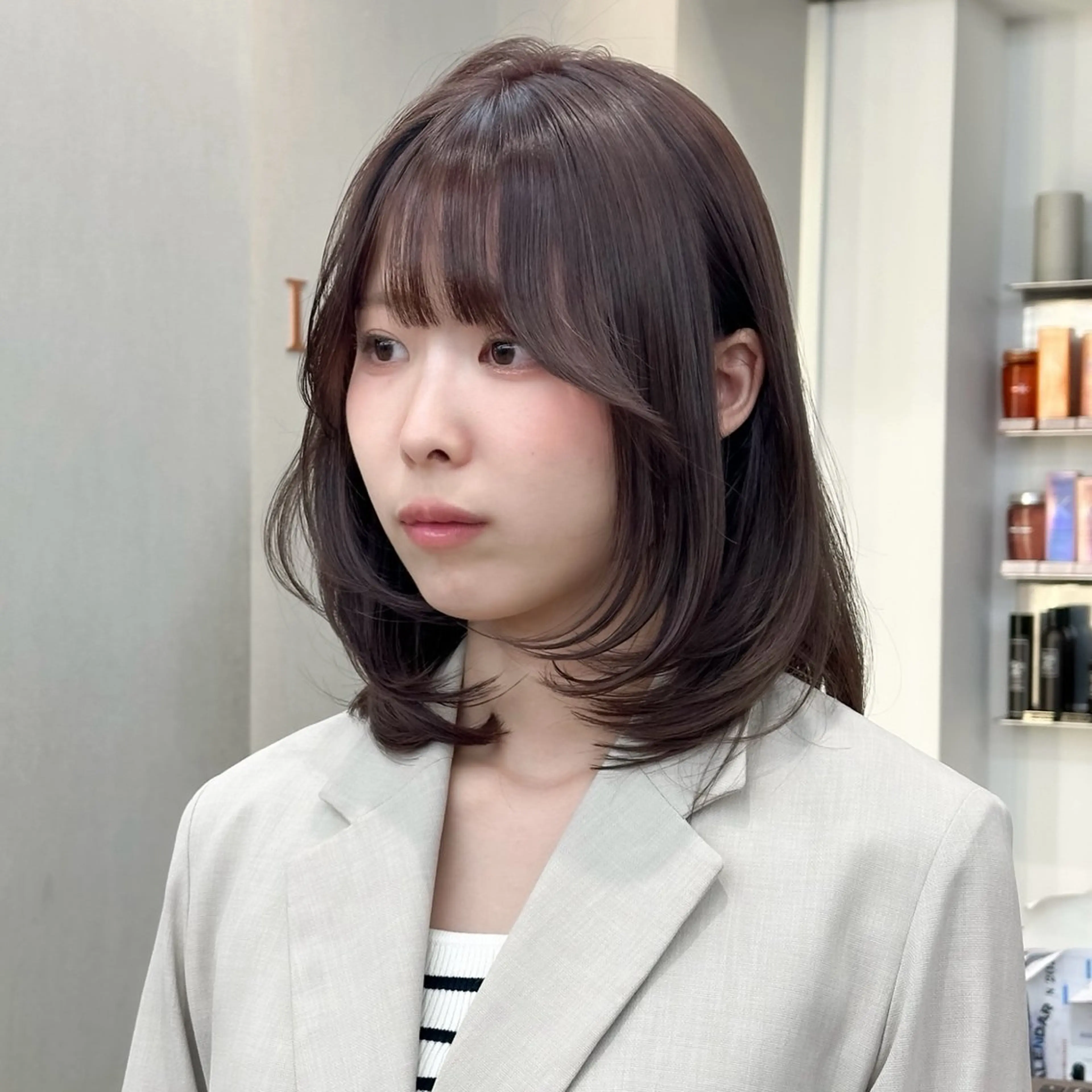 ミディアム カット ヘアカラー トリートメント 縮毛矯正/韓国ヘア /レイヤー🎀ミズキのヘアスタイル