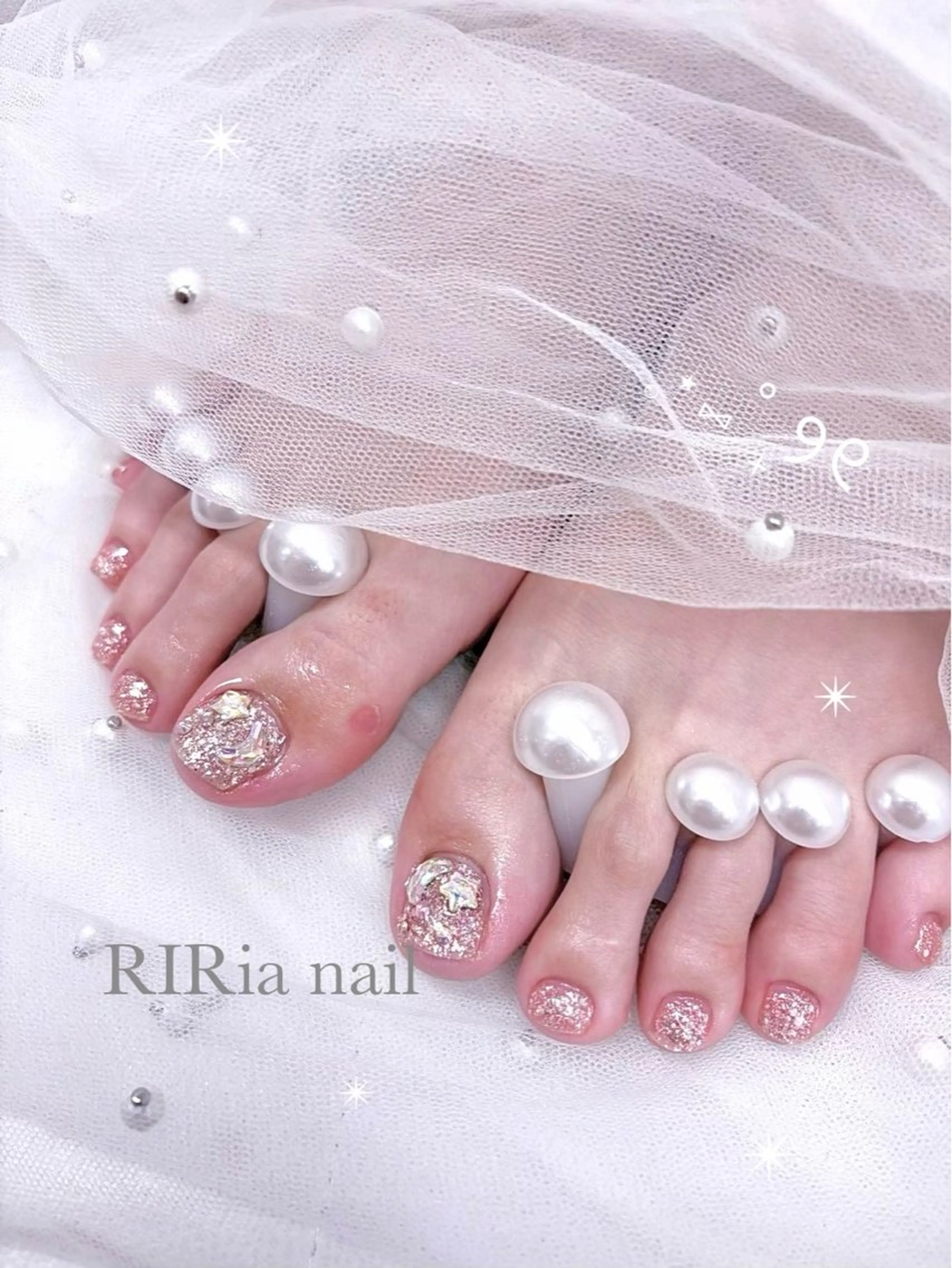 ネイル フットネイル ラメ(グリッター) ピンク フットネイル 🎀RIRia nail🎀のネイルデザイン