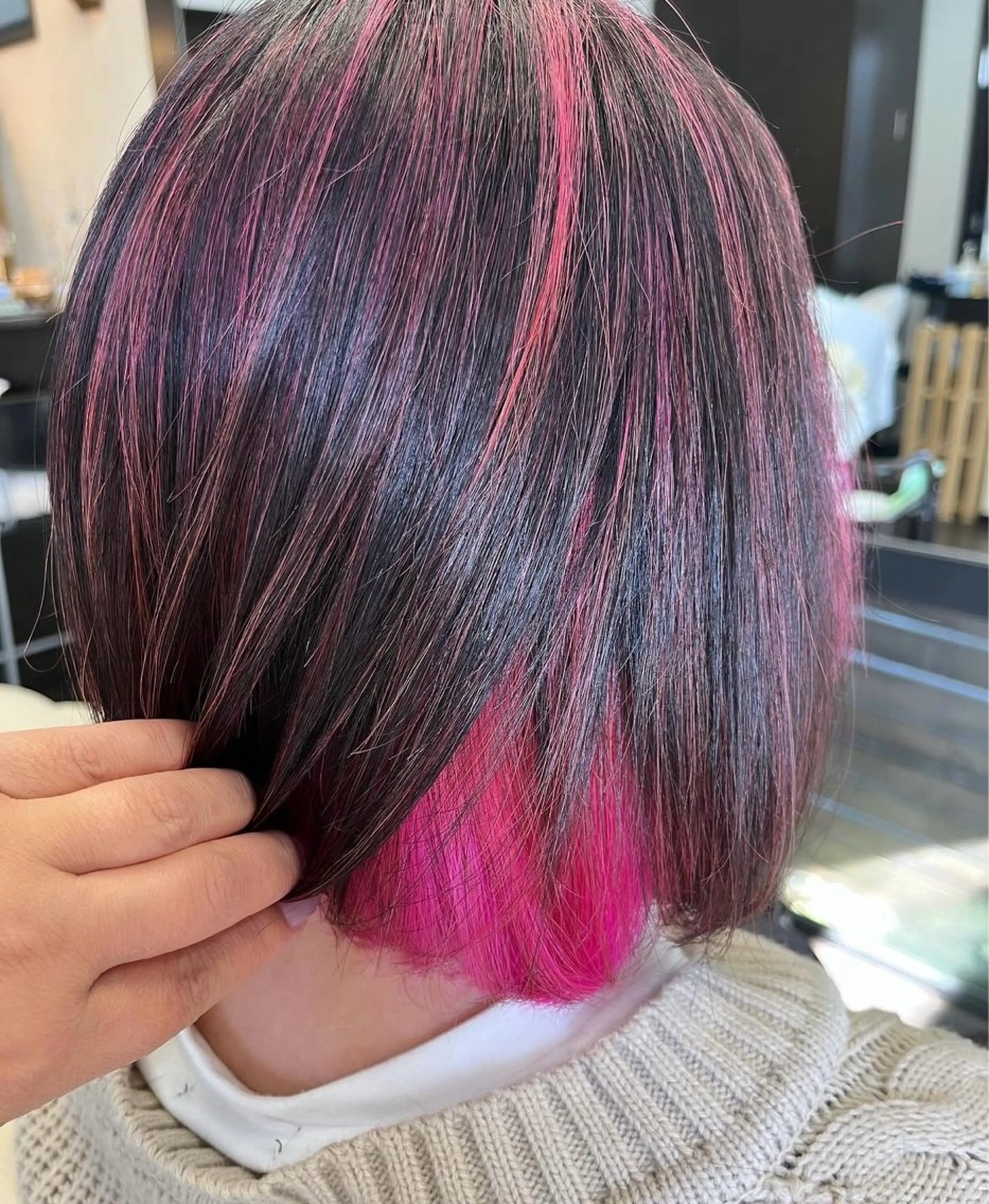 ミディアム カラー ブリーチ メッシュ ピンクカラー 美容室 enのヘアスタイル