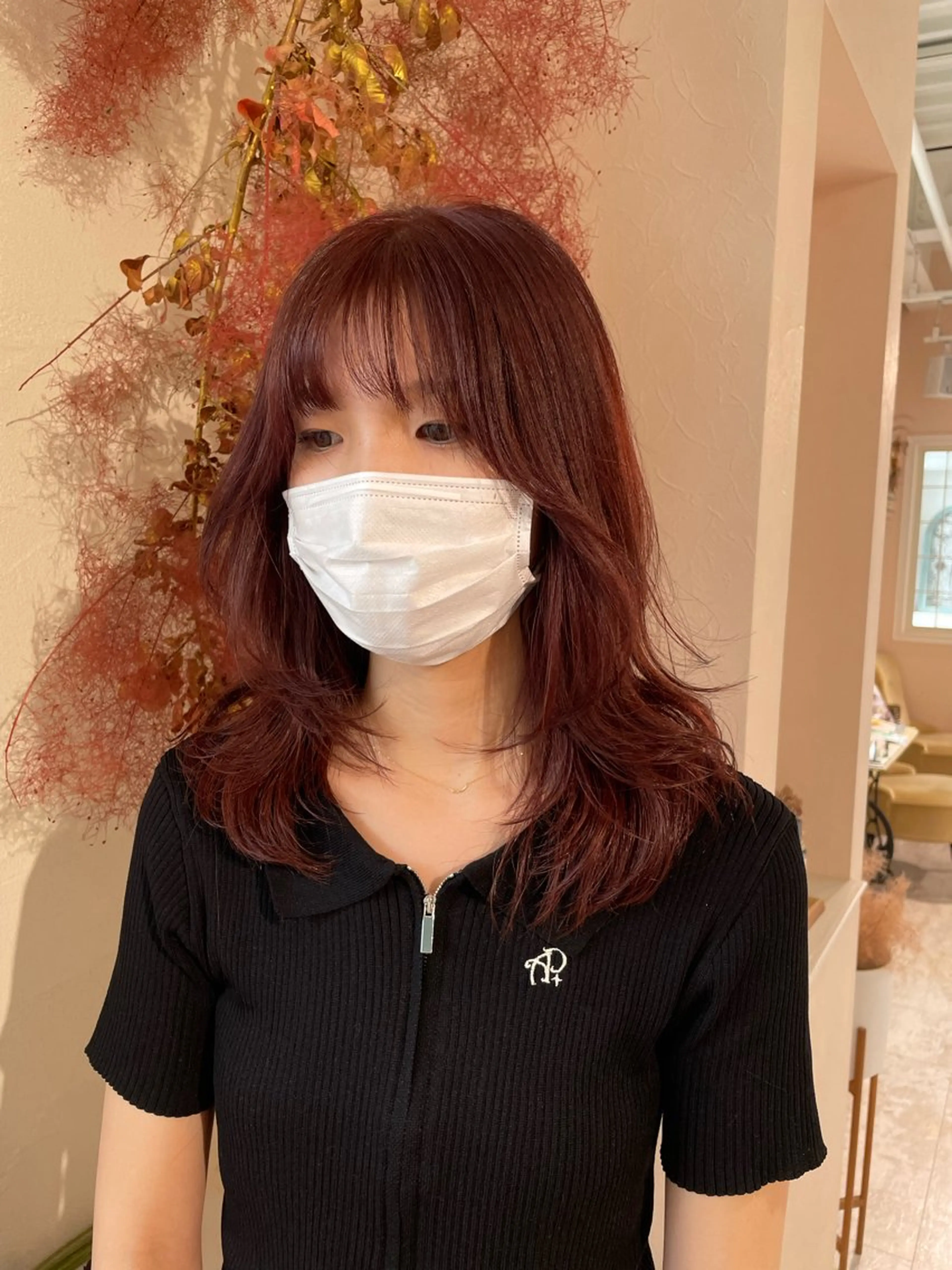 ミディアム ハッシュカット 韓国風ヘア レイヤーカット 推しｶﾗｰ/韓国/ ﾋﾟﾝｸ/Renonのヘアスタイル