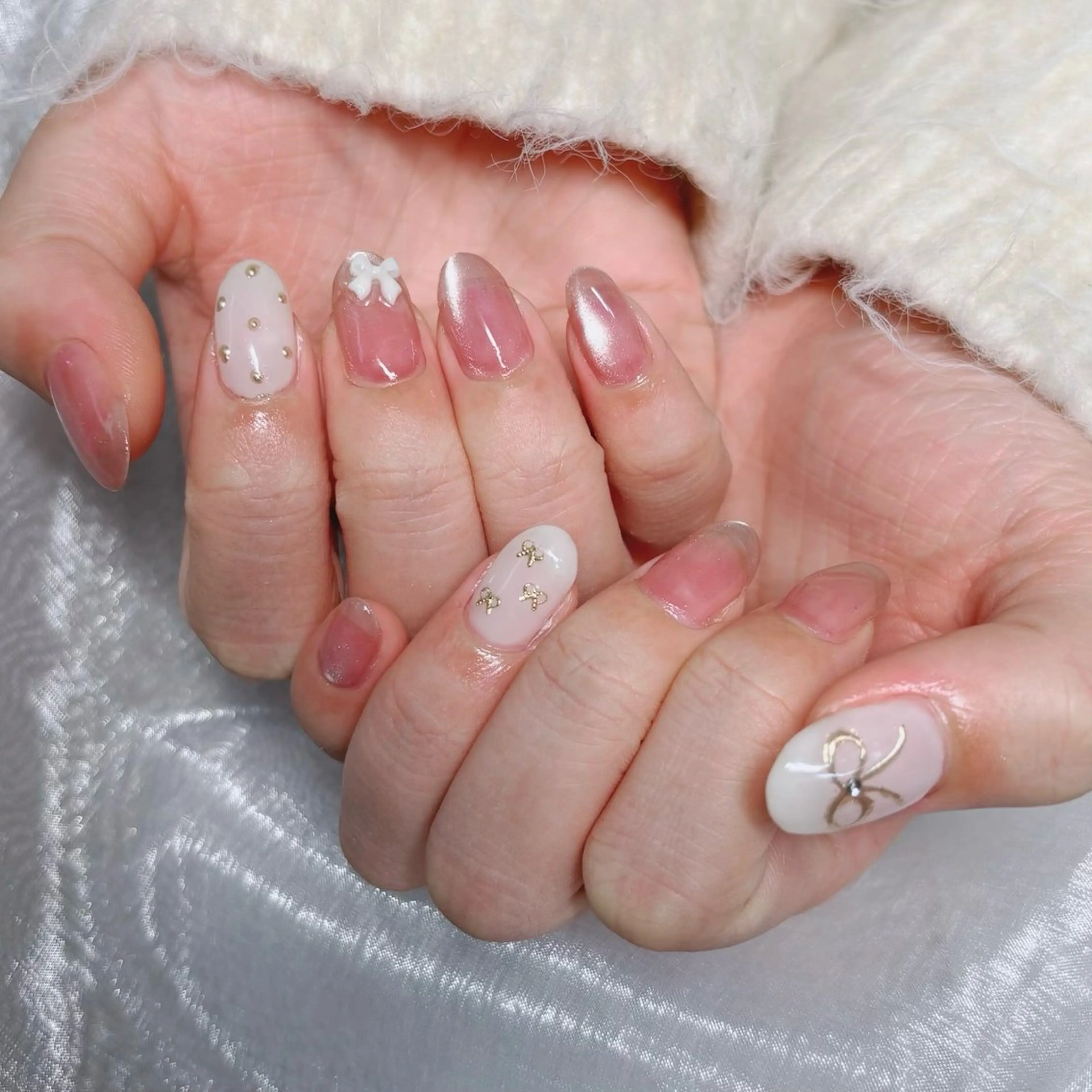 ネイル アートネイル マグネットネイル 持ち込み リボン シンプルネイル ハンドネイル nail salon Lanaのネイルデザイン