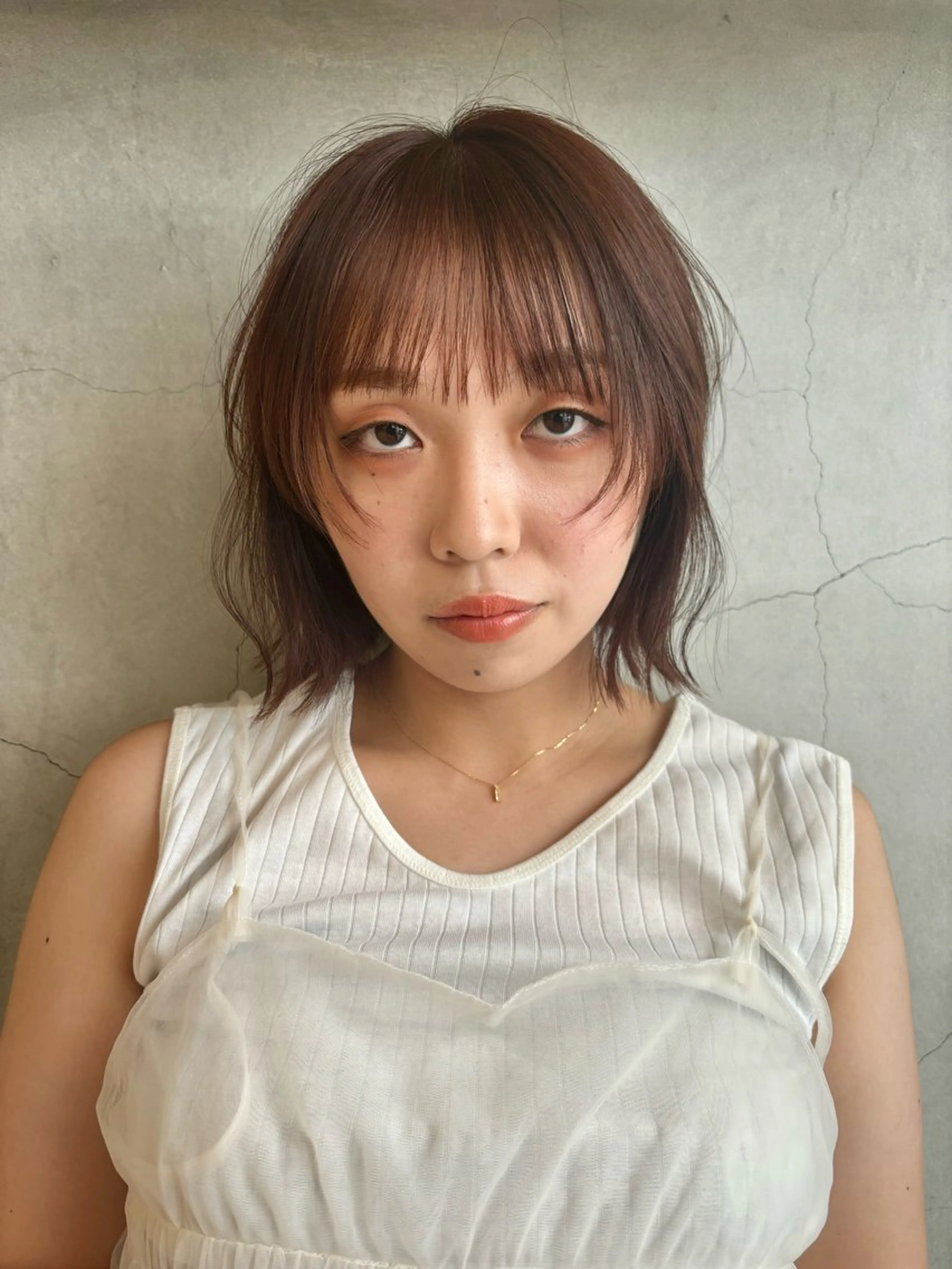 ショート カラー ブラウンカラー オレンジ オレンジブラウン ボブ 顔まわりレイヤー SLASHスラッシュ 辻村  彩華のヘアスタイル