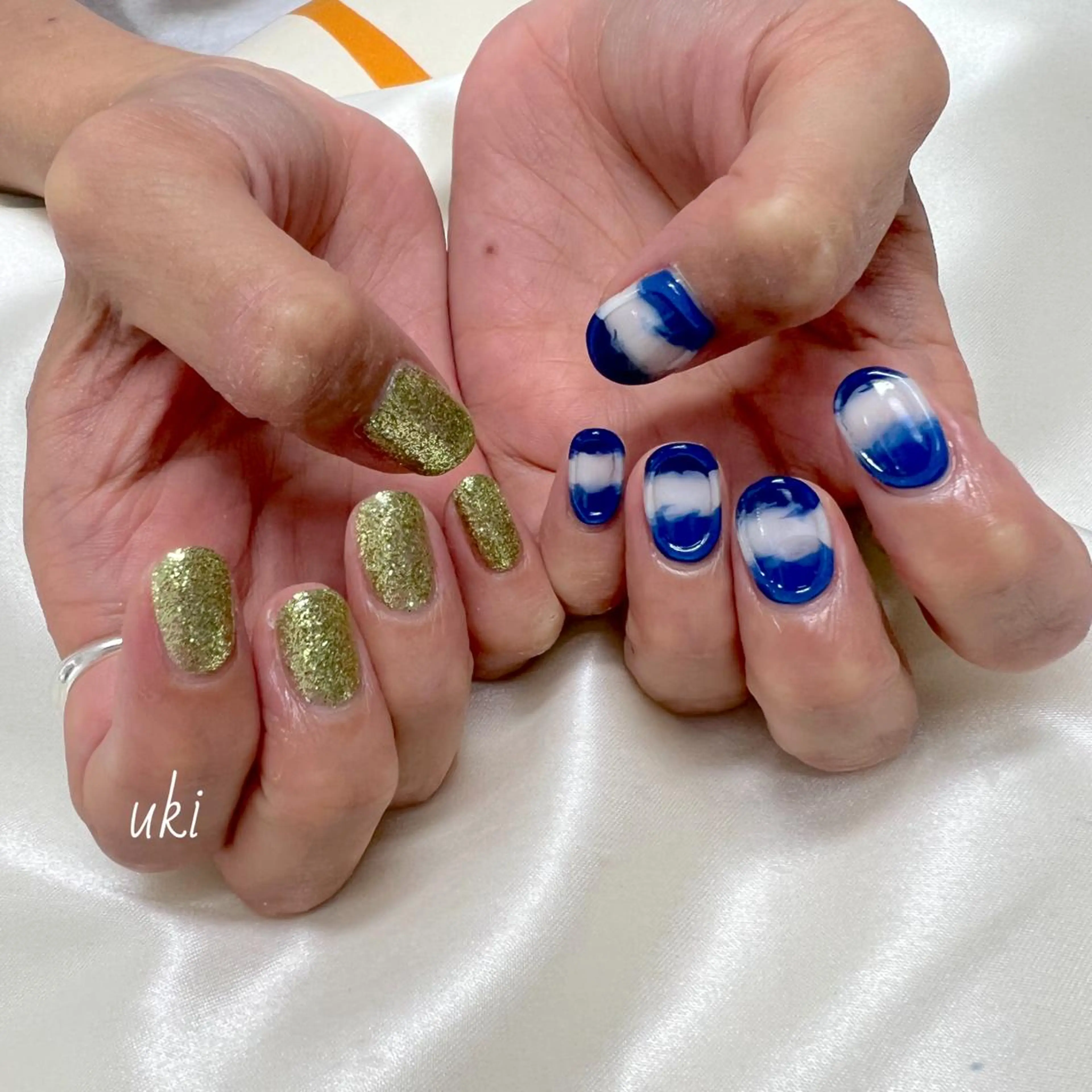 ネイル ラメ(グリッター) ぷっくりネイル 夏ネイル ハンドネイル Ameri nail /UKIのネイルデザイン