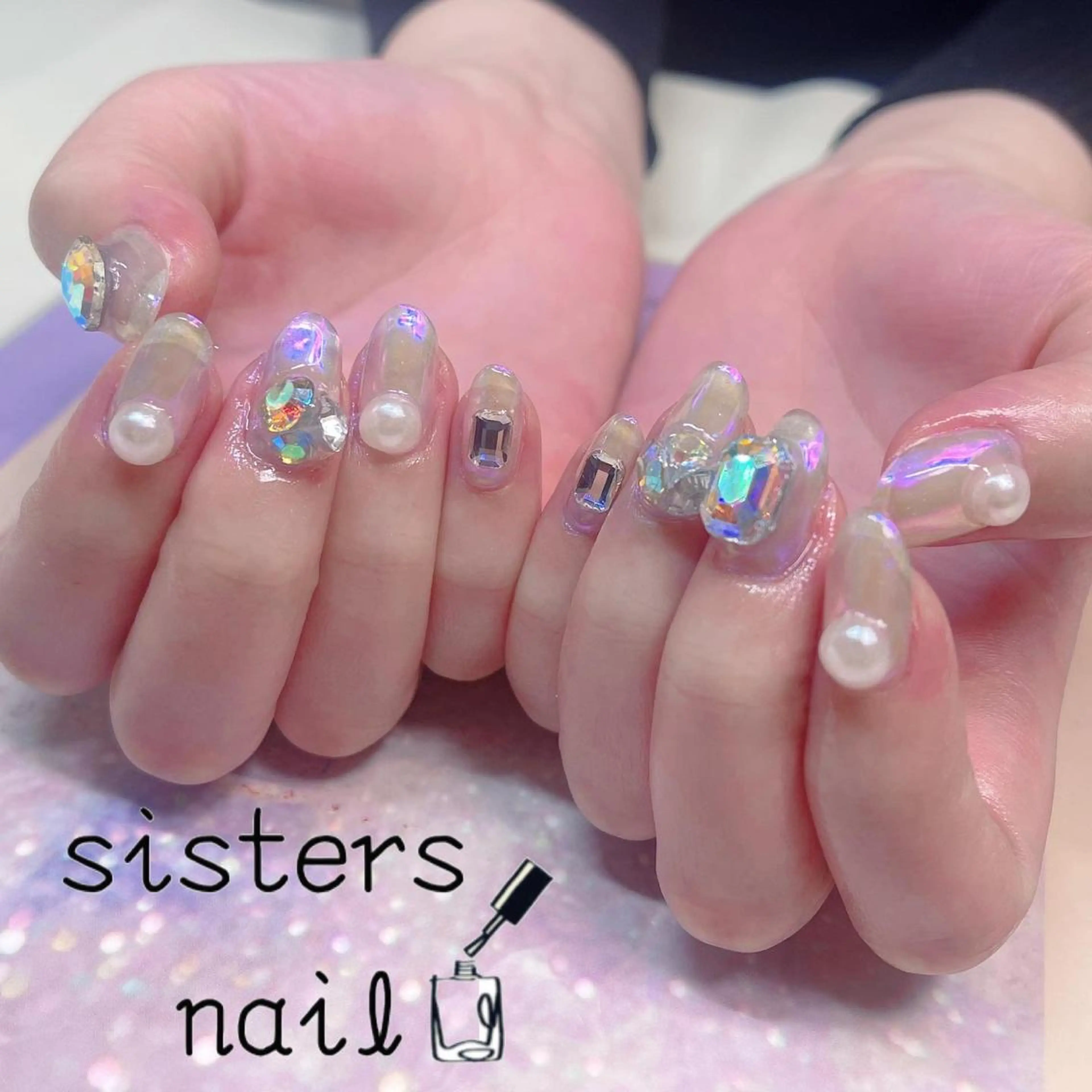 ネイル アートネイル オーロラネイル クリアネイル 氷ネイル・うるうるネイル 韓国ネイル ハンドネイル ハンドケア sisters nail.fのネイルデザイン