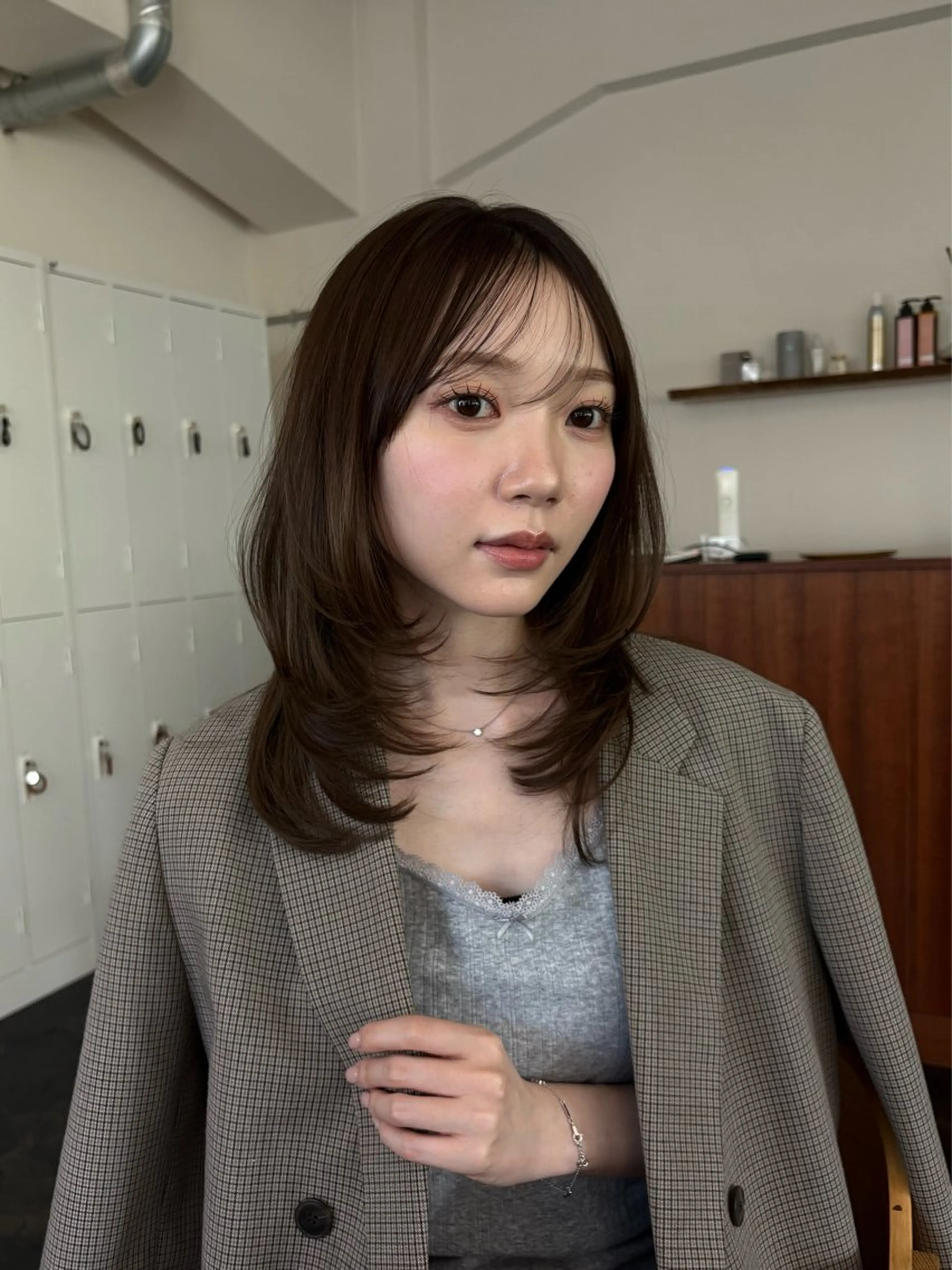 ミディアム カット ヘアカラー トリートメント 透明感カラー/顔周り カット/ののか💞のヘアスタイル