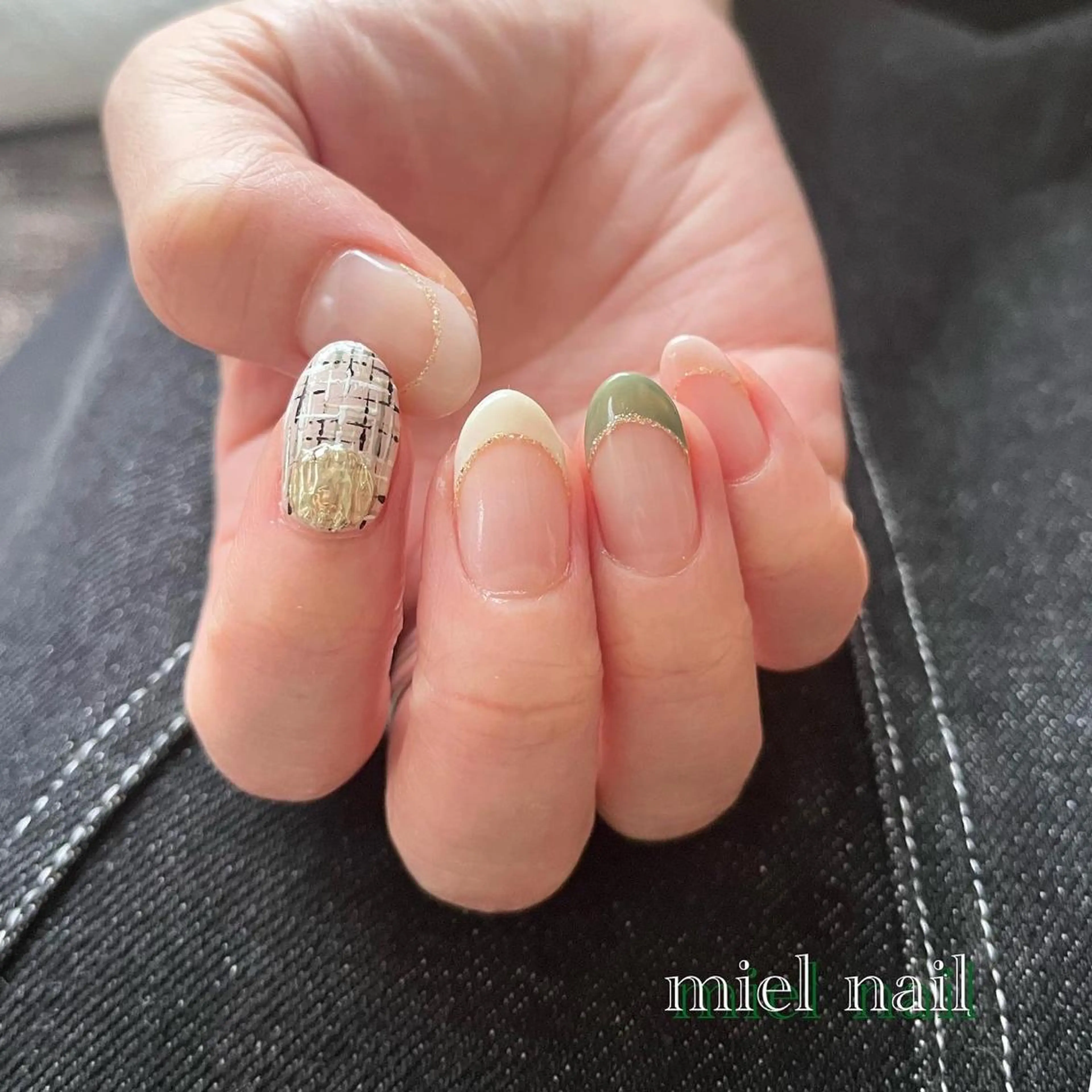 ネイル フレンチネイル ツイードネイル ハンドネイル miel nailのネイルデザイン