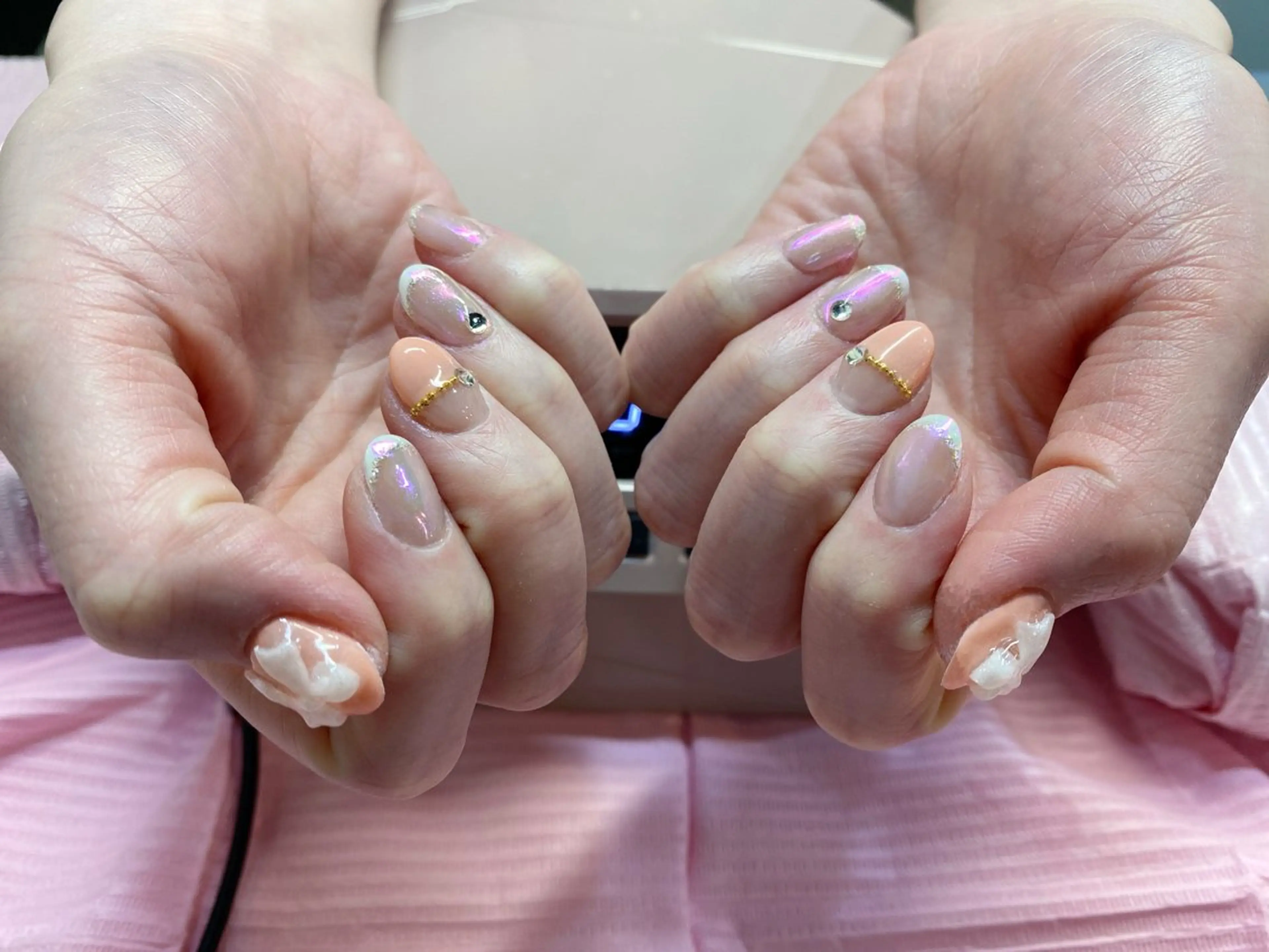 ネイル アートネイル フレンチネイル ミラーネイル リボン ストーンネイル H あさこのネイルデザイン