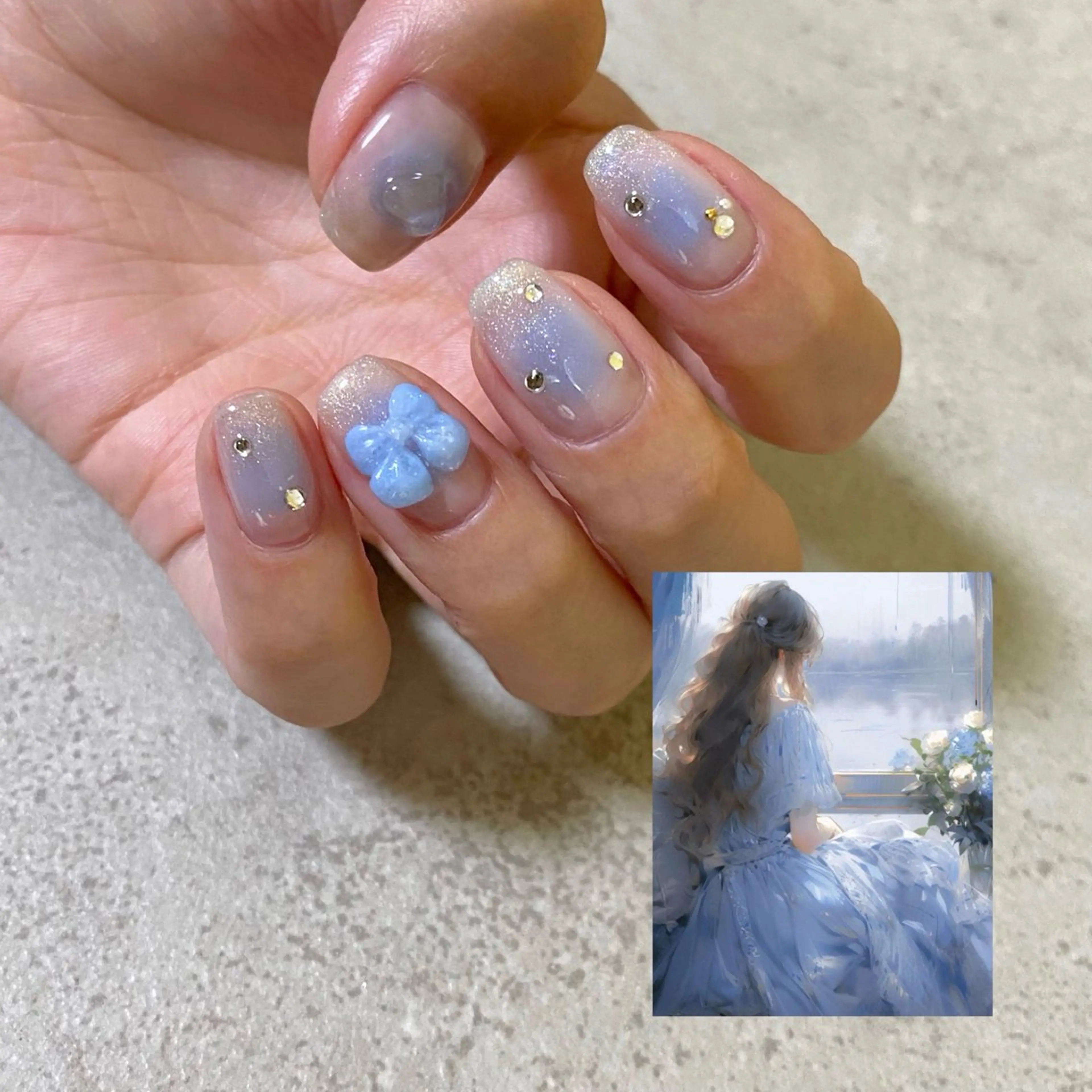 ネイル 水色 ワンホンネイル 舞鶴 奈々美のネイルデザイン