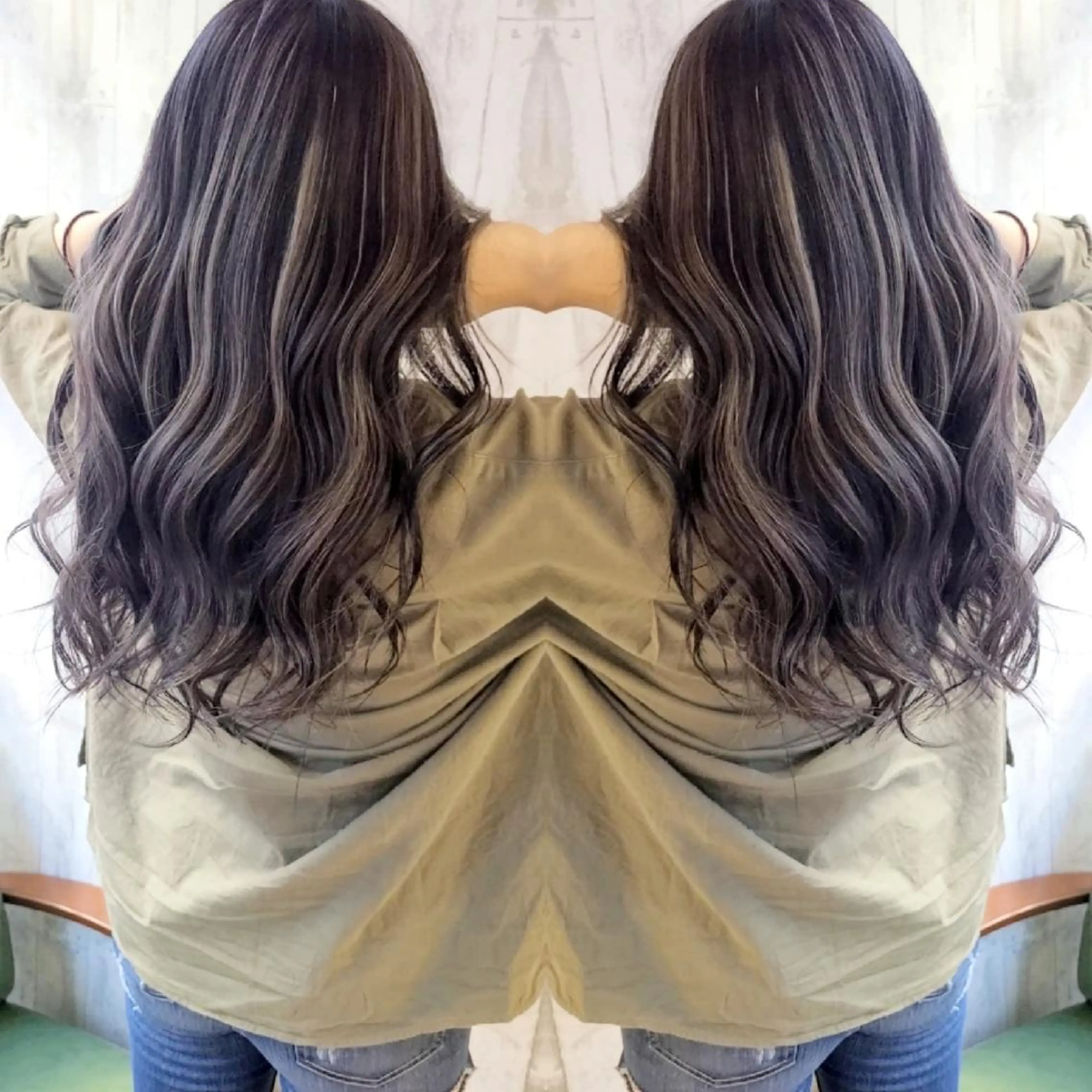 ロング カラー アッシュ アッシュグレー バレイヤージュ ベージュカラー ブリーチ カット ヘアカラー トリートメント cherie所属・バレイヤージュ/ ハイライト/大内格のヘアスタイル