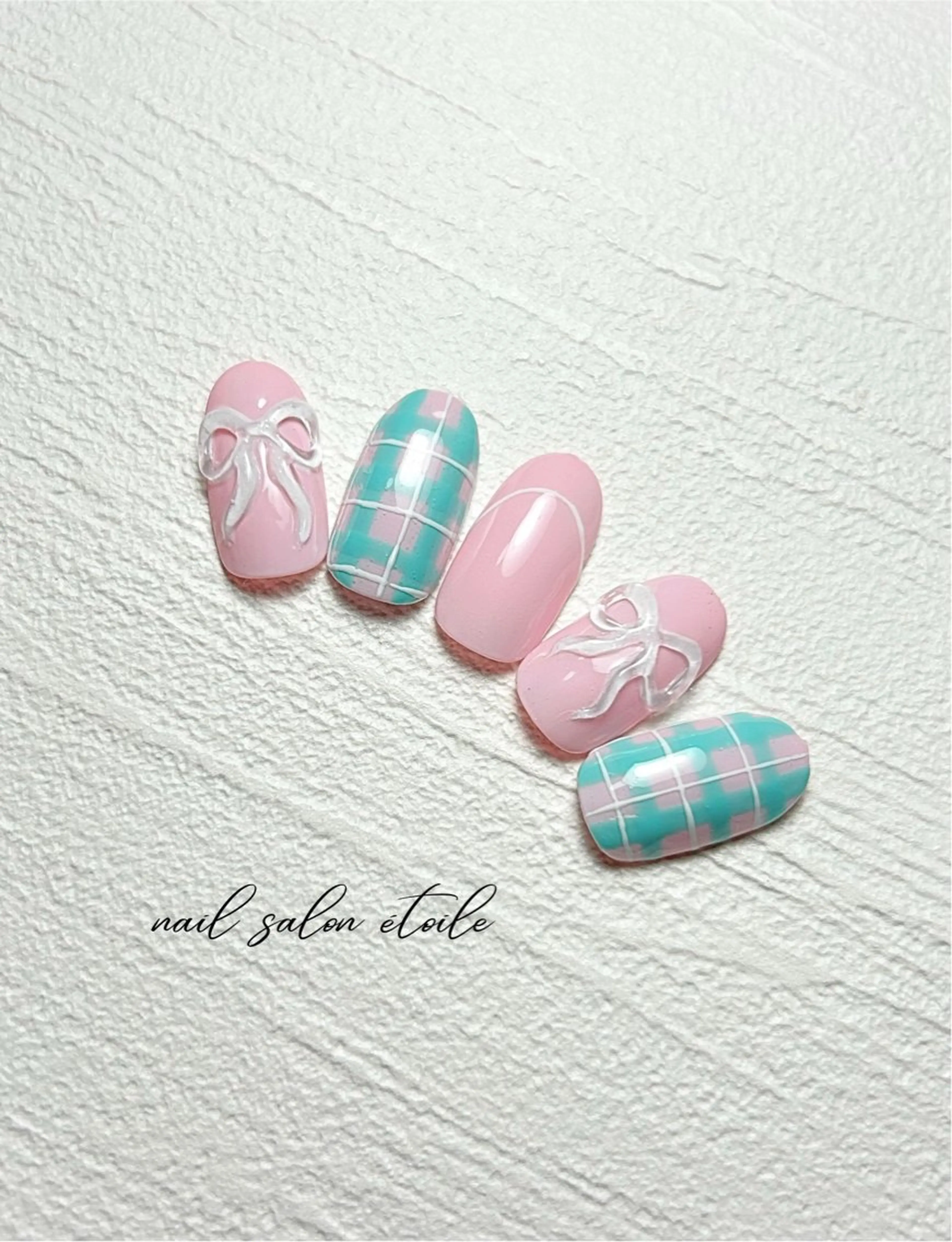 ネイル フレンチネイル パステルネイル ぷっくりネイル リボン ハンドネイル nail salon étoileのネイルデザイン