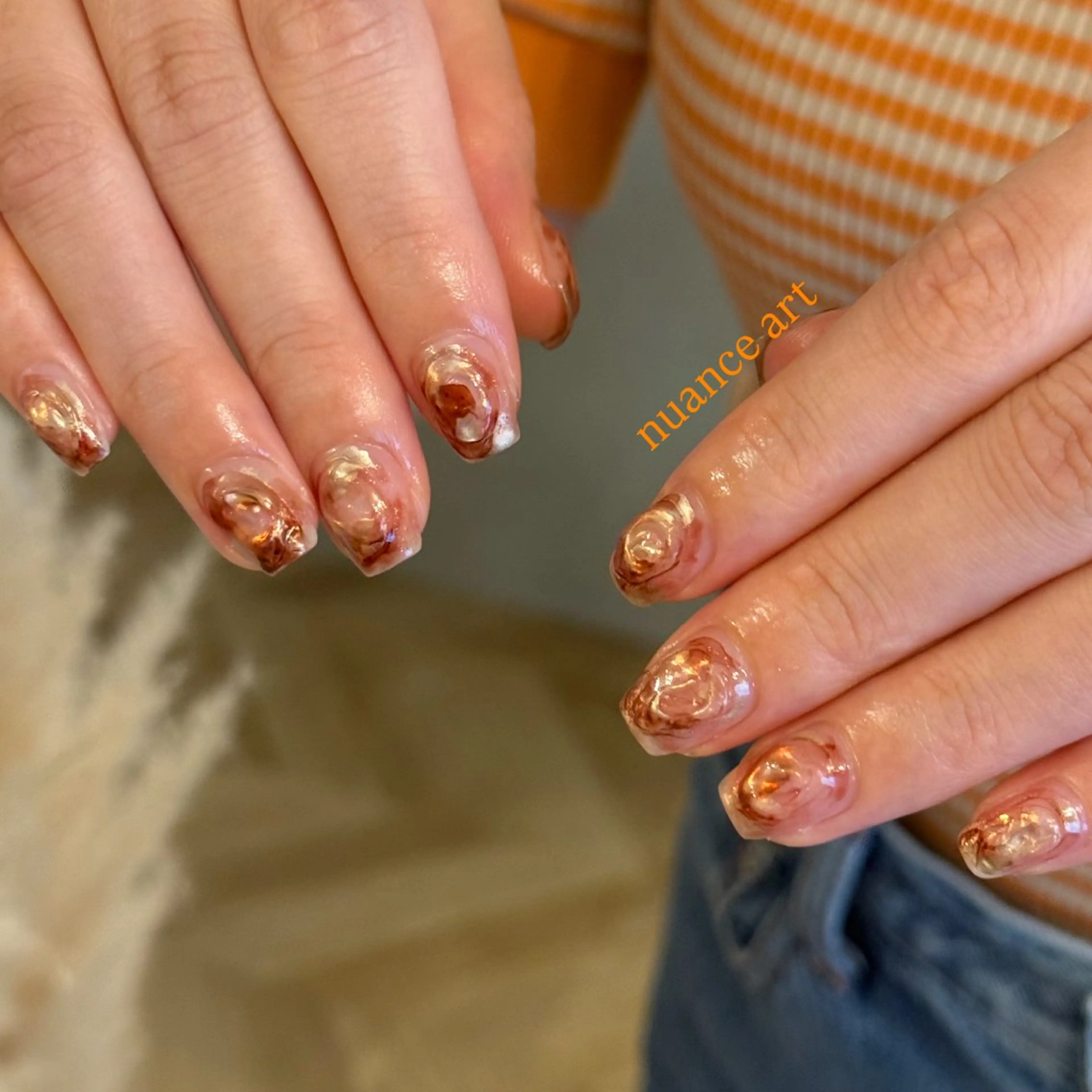 ネイル アートネイル ブラウン ゴールド ハンドネイル filonnail asukaのネイルデザイン