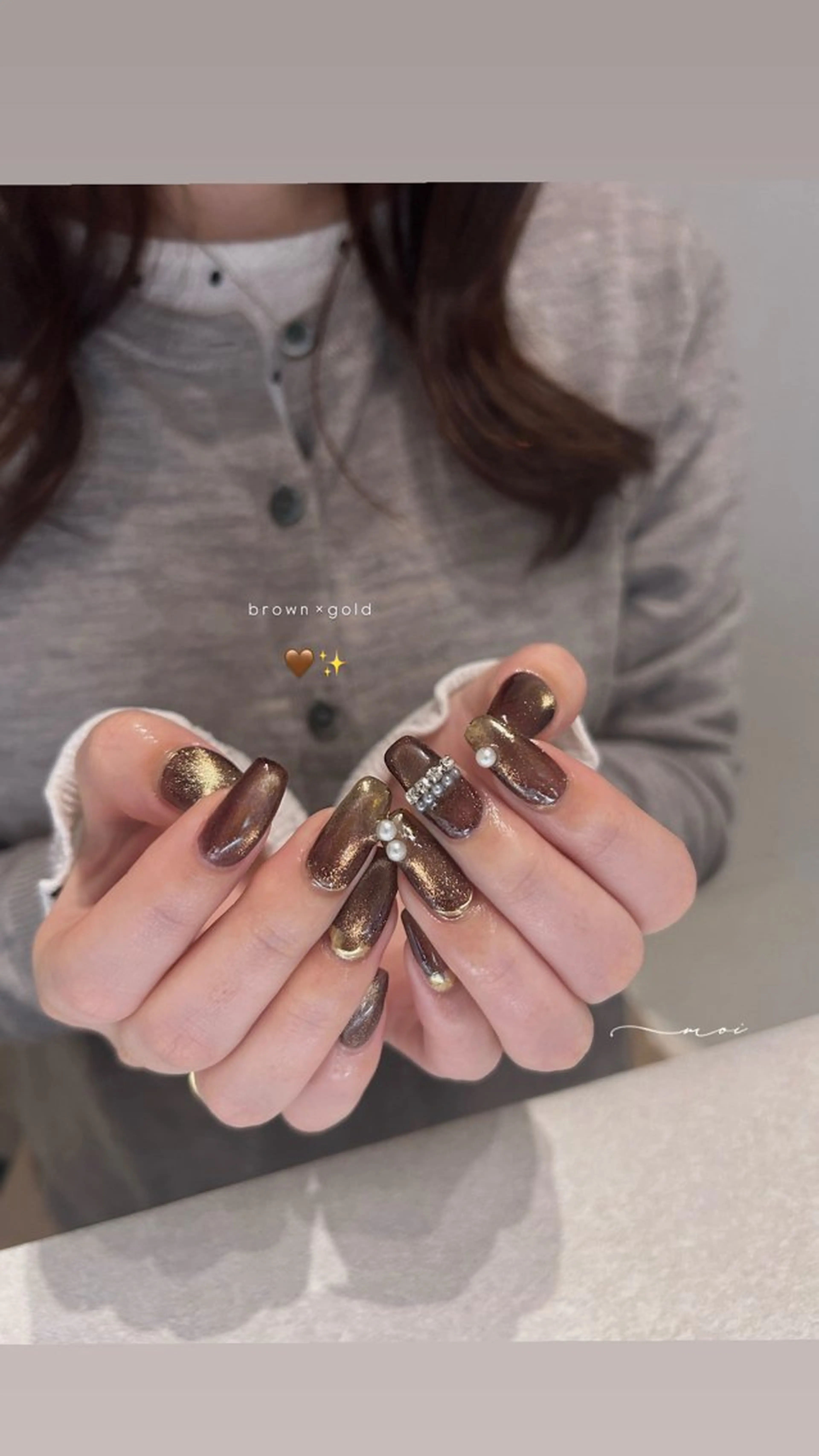 ネイル アートネイル ブラウン ハンドネイル nail salon moiのネイルデザイン