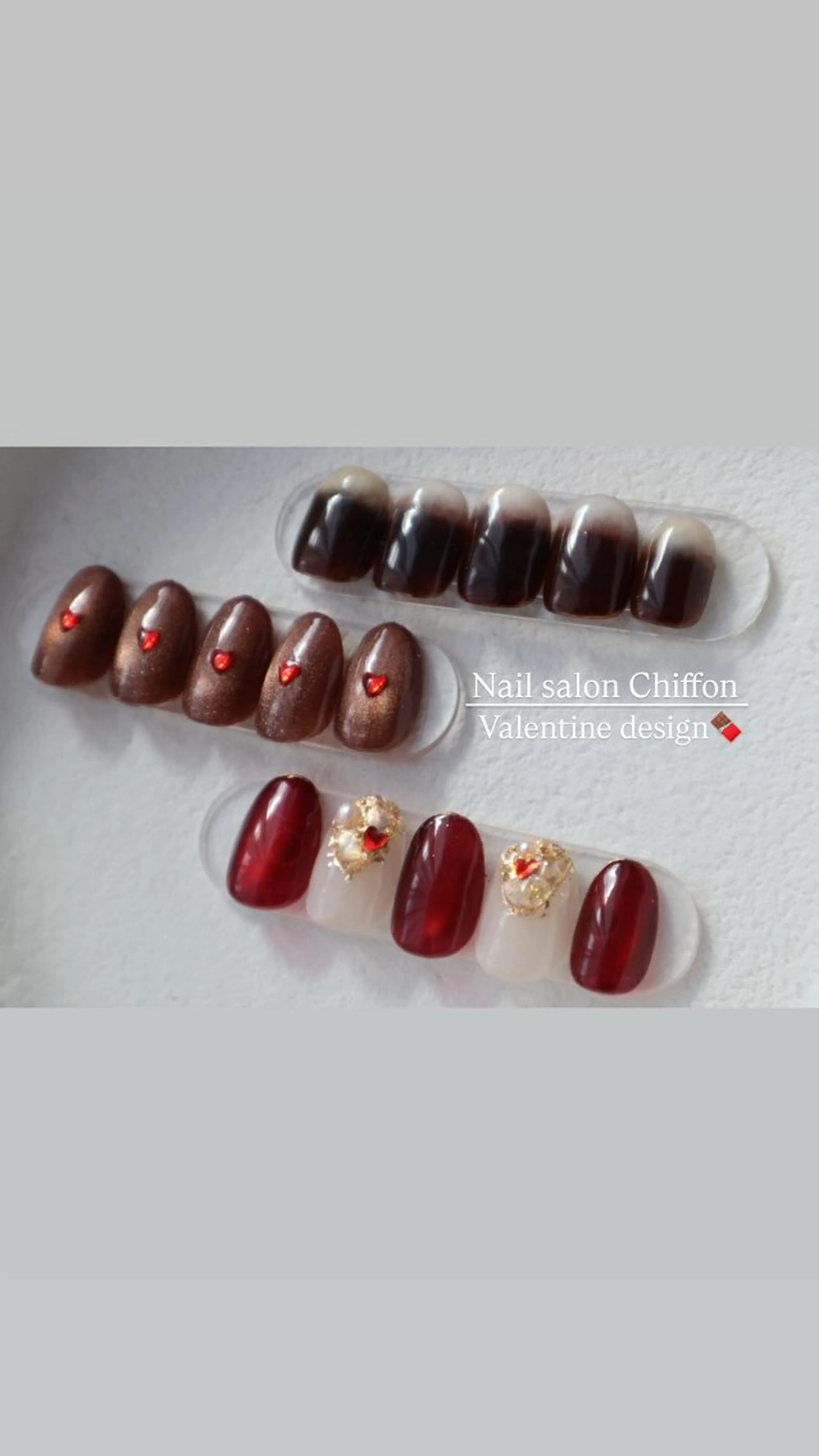 ネイル ボルドー ブラウン ハート バレンタイン ハンドネイル Nail salon Chiffonのその他イメージ