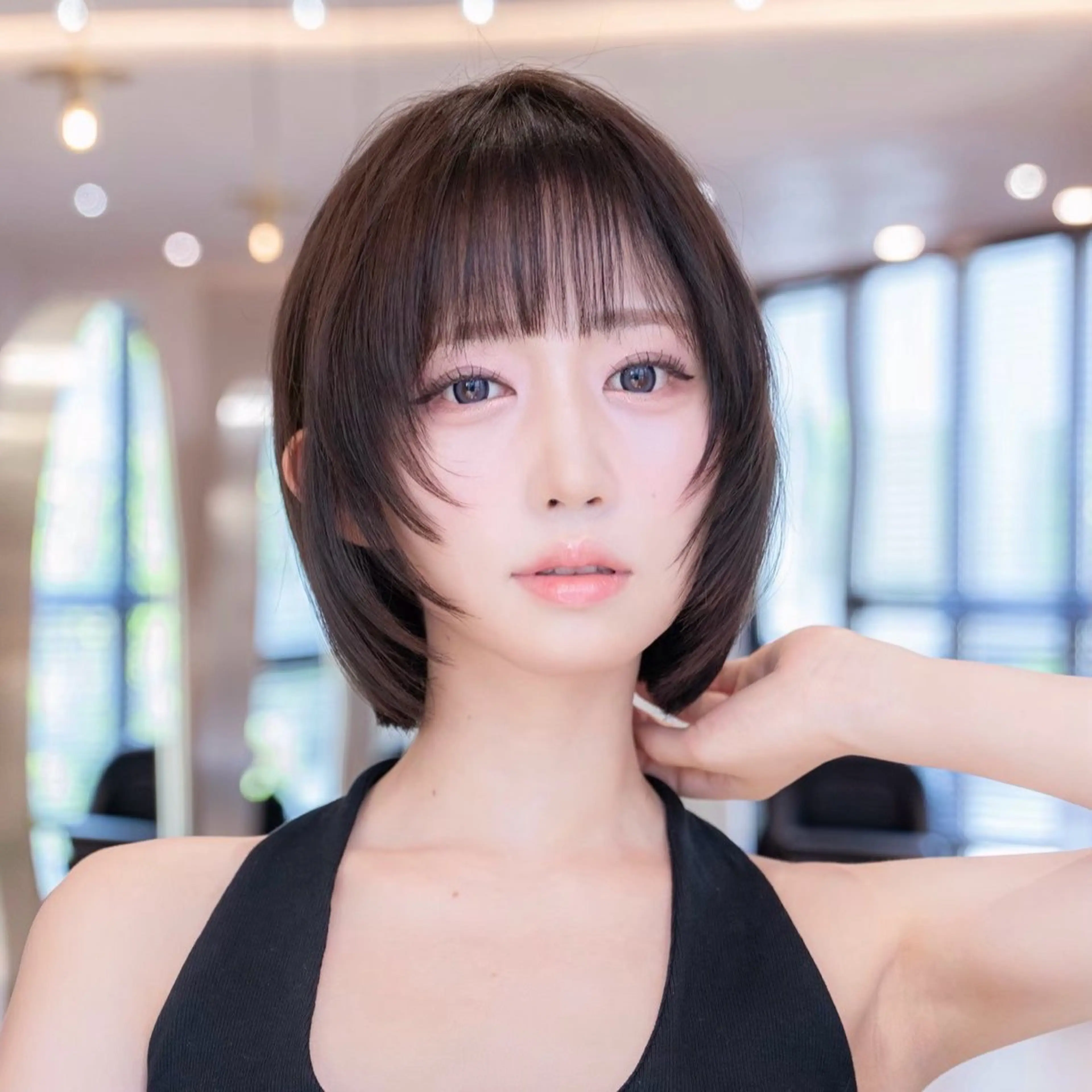 ミディアム カラー 切りっぱなしボブ ショートボブ ボブレイヤー 透明感カラー ボブ カット ヘアカラー トリートメント 田中航平/渋谷ボブ/ レイヤーボブのヘアスタイル