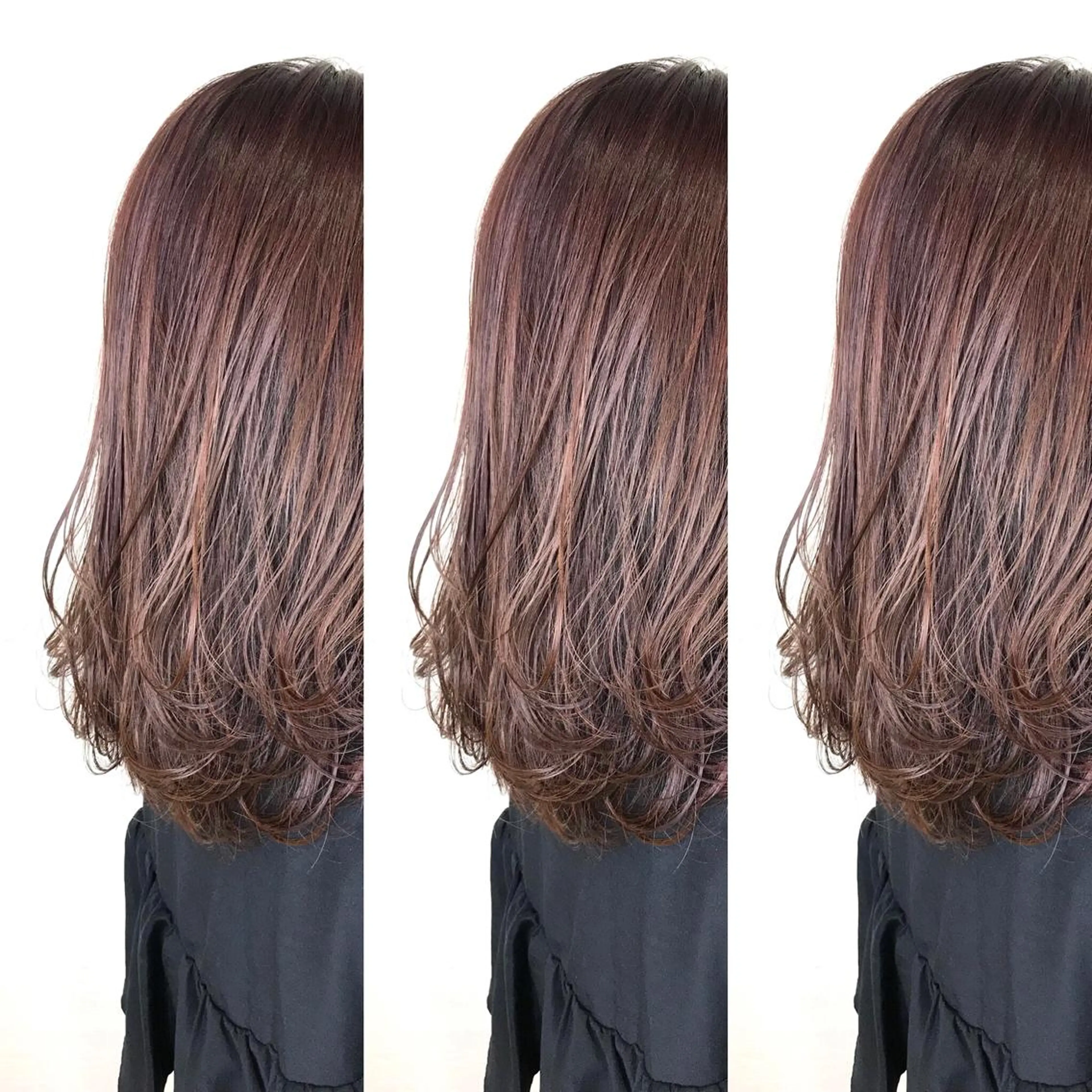 セミロング カラー ピンクカラー バイオレットカラー 韓国レイヤーカット/ ダブルカラーのヘアスタイル