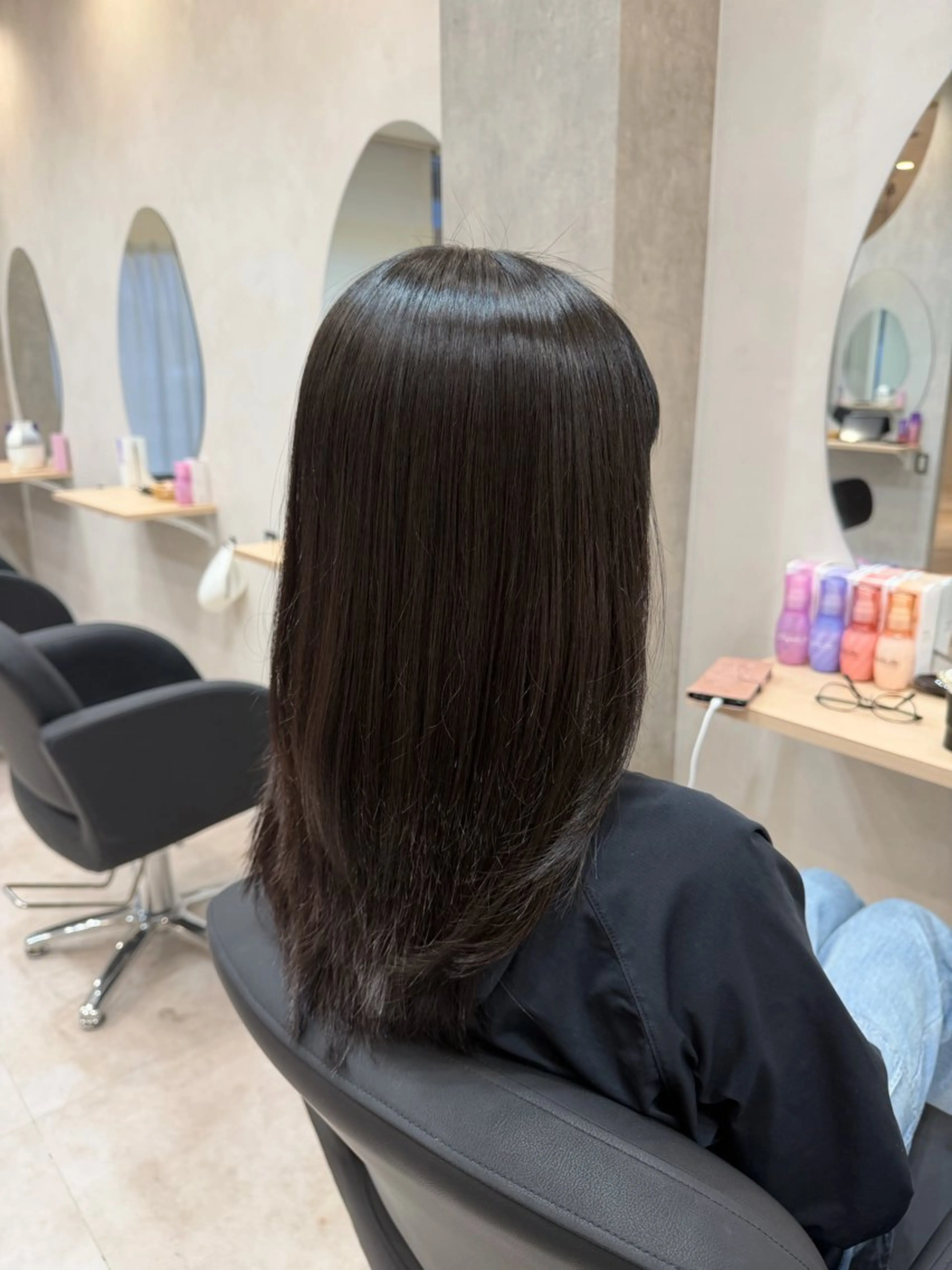 セミロング パーマ 縮毛矯正 縮毛矯正 山崎 彩稀のヘアスタイル