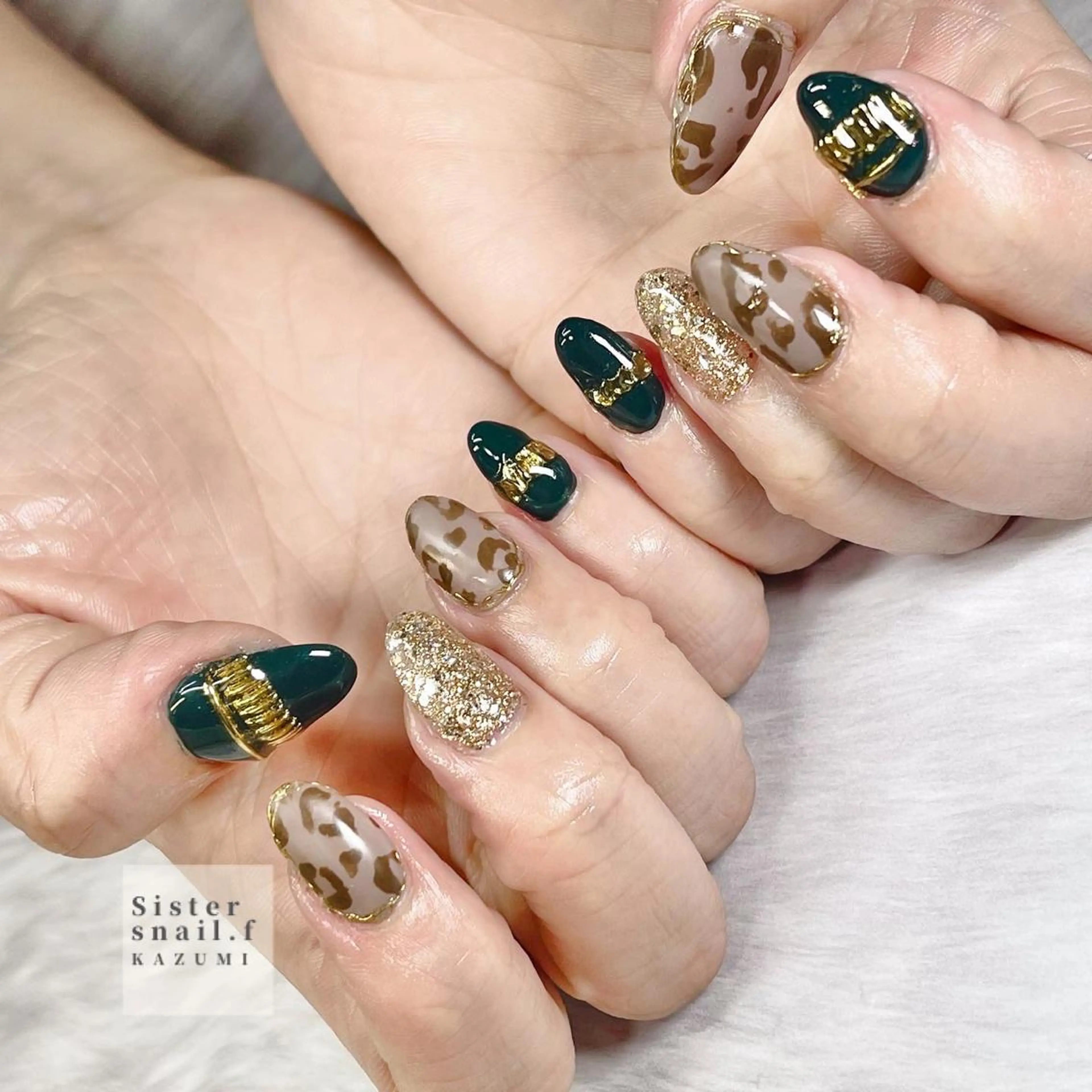 ネイル アニマル柄 アートネイル グリーン マットネイル sisters nail.fのネイルデザイン