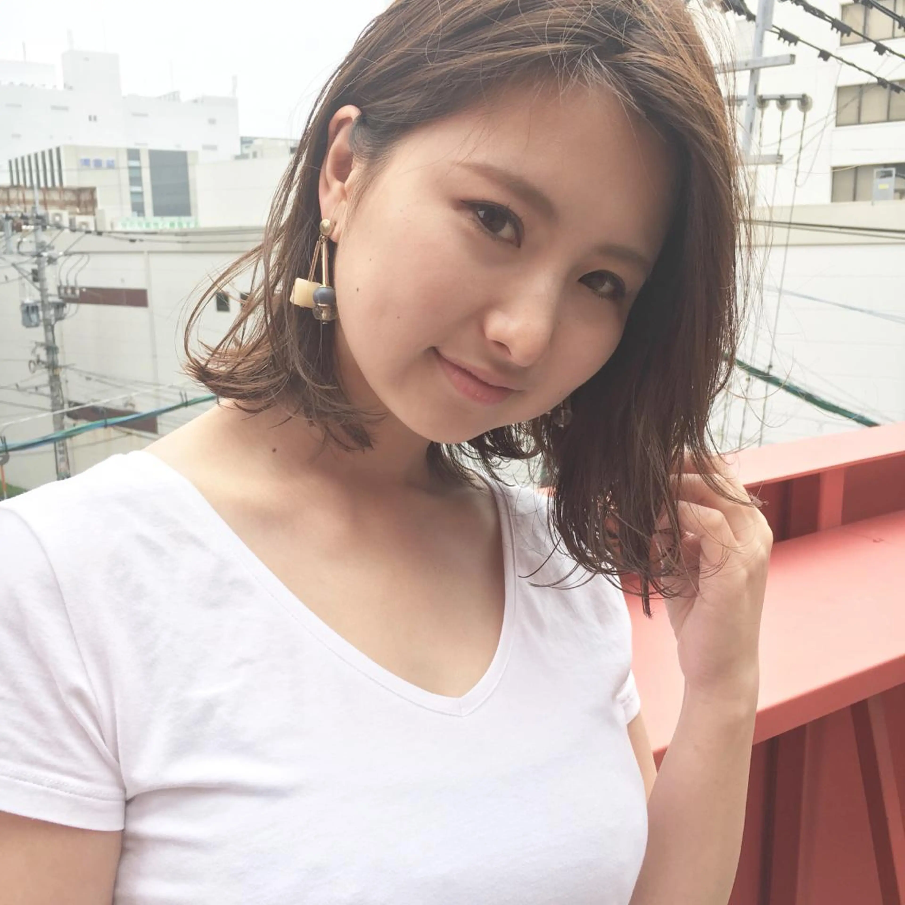 ショート カラー ダブルカラー ボブ 外ハネヘア 薬院:今泉/上川美幸 ボブ/顔周りレイヤーのヘアスタイル