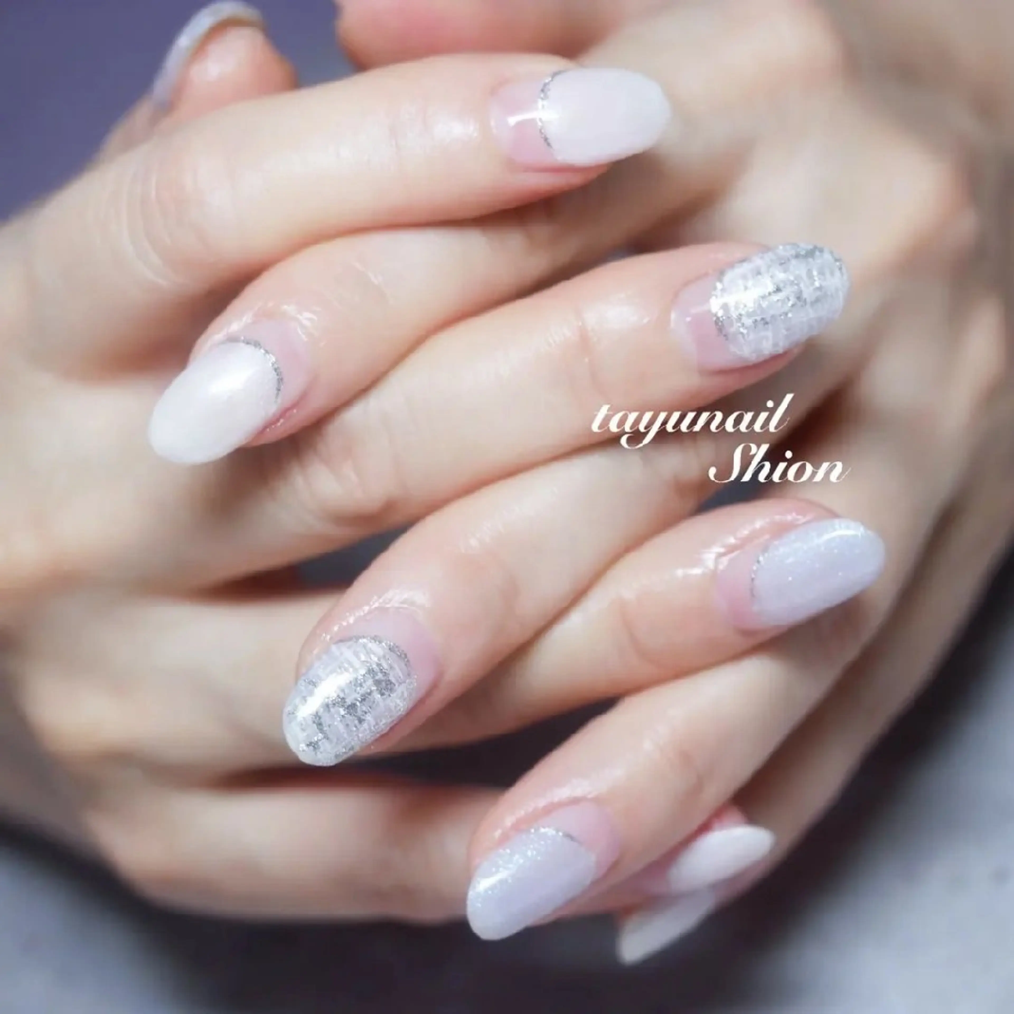 ネイル フレンチネイル ジェルネイル キラキラネイル パラジェル ツイードネイル ネイルサロン 【たゆnail】のネイルデザイン