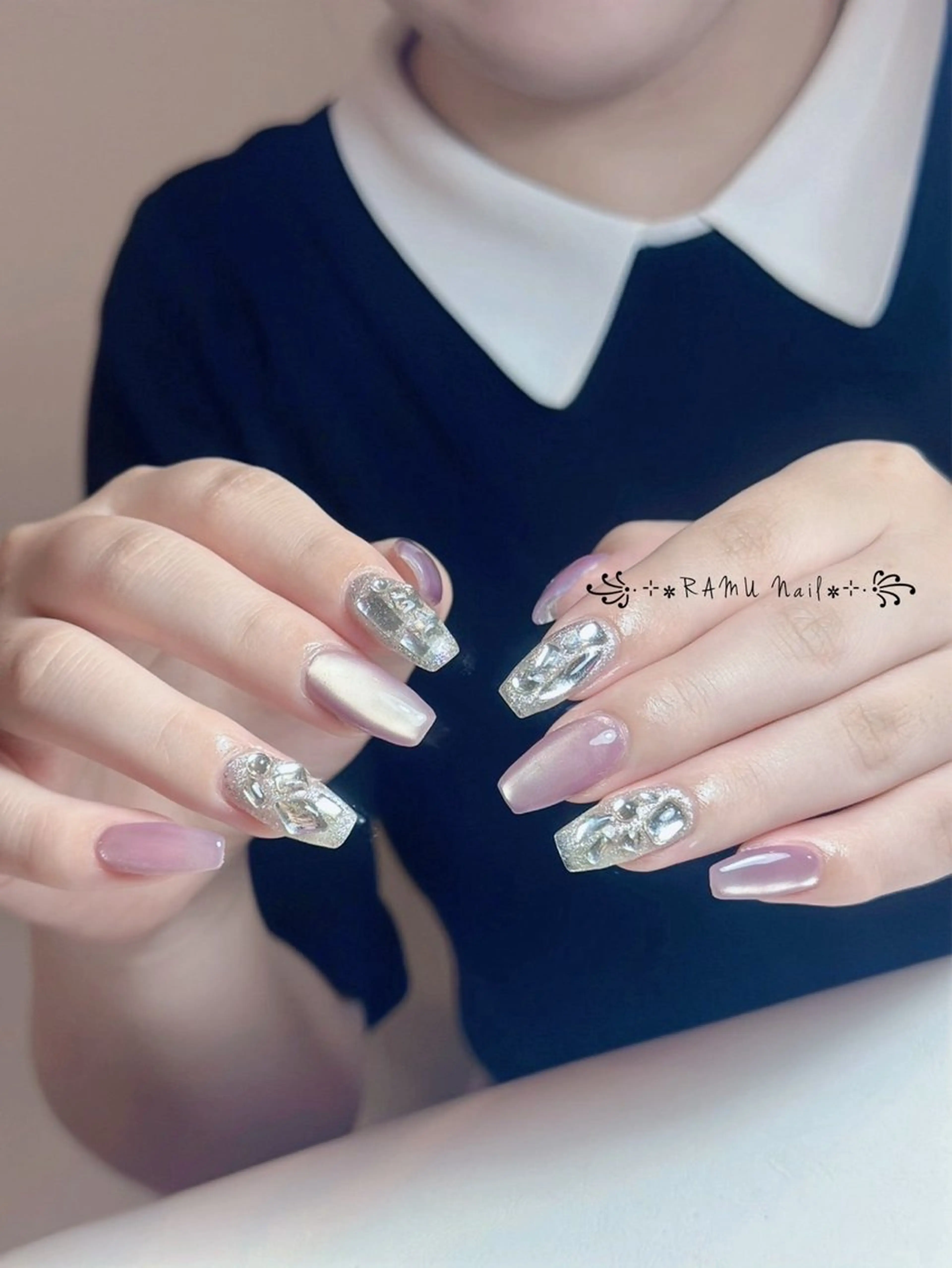 ネイル キラキラネイル マグネットネイル ミラーネイル ピンク 夏ネイル ハンドネイル RAMU Nail 恵比寿店のネイルデザイン