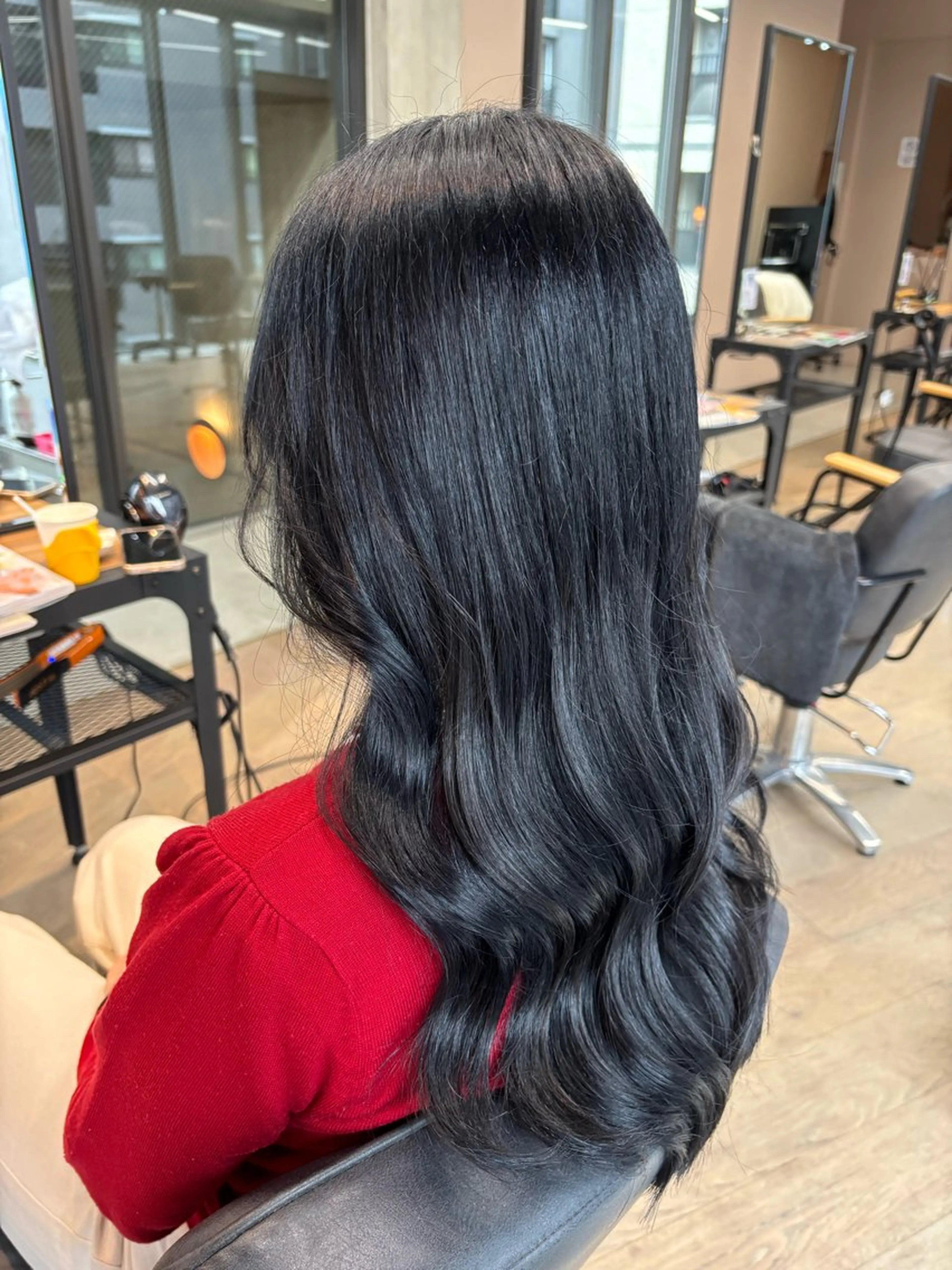 ロング カラー 黒髪 ブルーカラー ブルーブラック 西岡 乙花のヘアスタイル