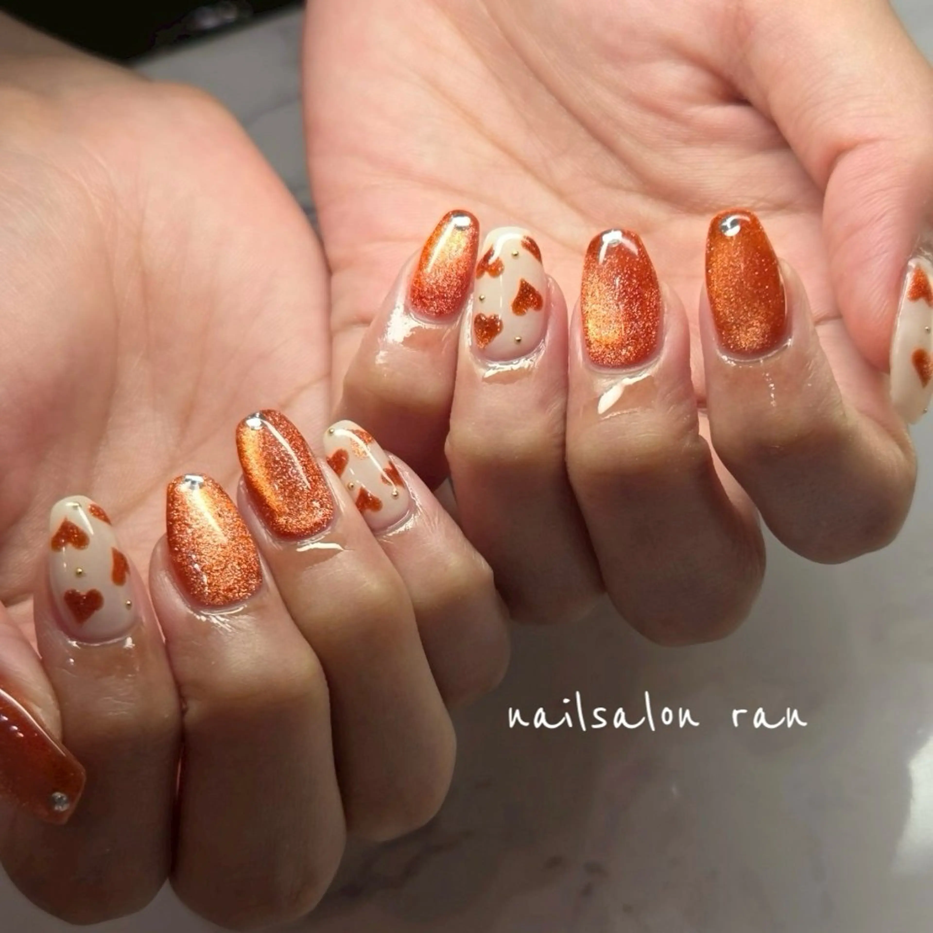 ネイル ハート マグネットネイル ハンドネイル ハンドケア nailsalon ranのネイルデザイン