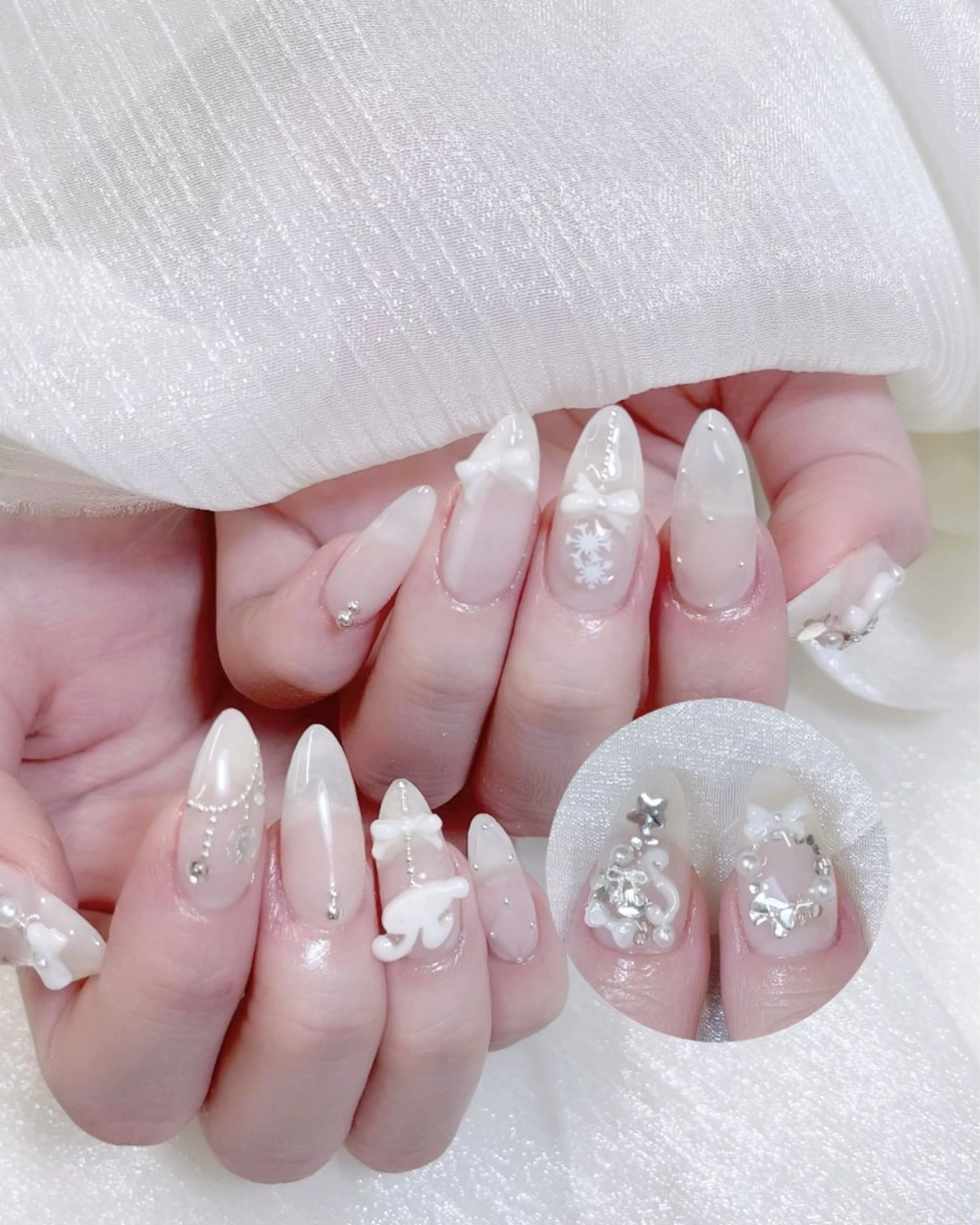 ネイル チークネイル フレンチネイル ハート キラキラネイル 韓国ネイル ハンドネイル Speraネイル 大宮店🎀のネイルデザイン