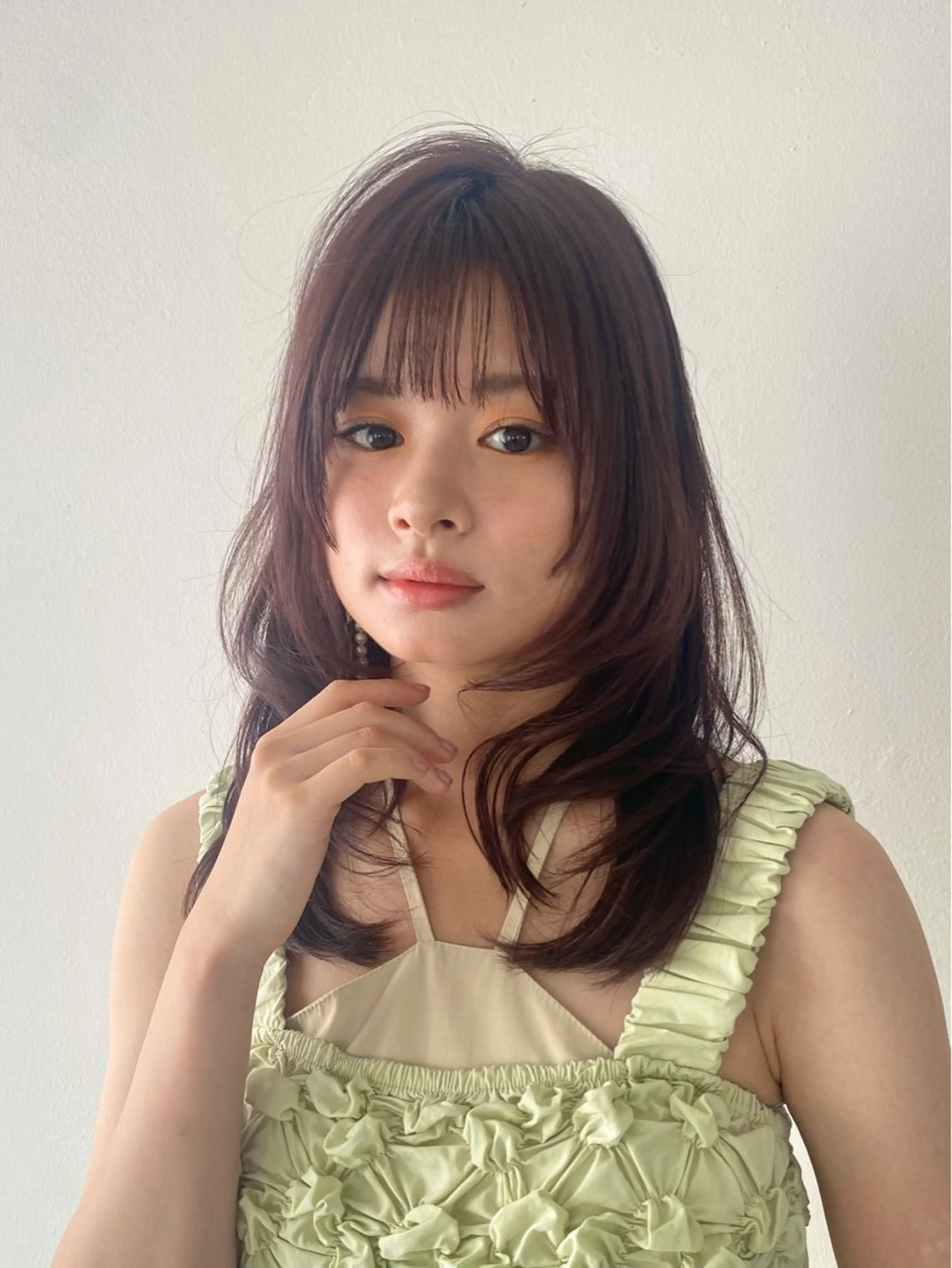 セミロング カラー パーマ ヘアアレンジ セミロングパーマ 姫カット 韓国風ヘア カット ヘッドスパ 小野寺瑞希 /最小顔カットのヘアスタイル