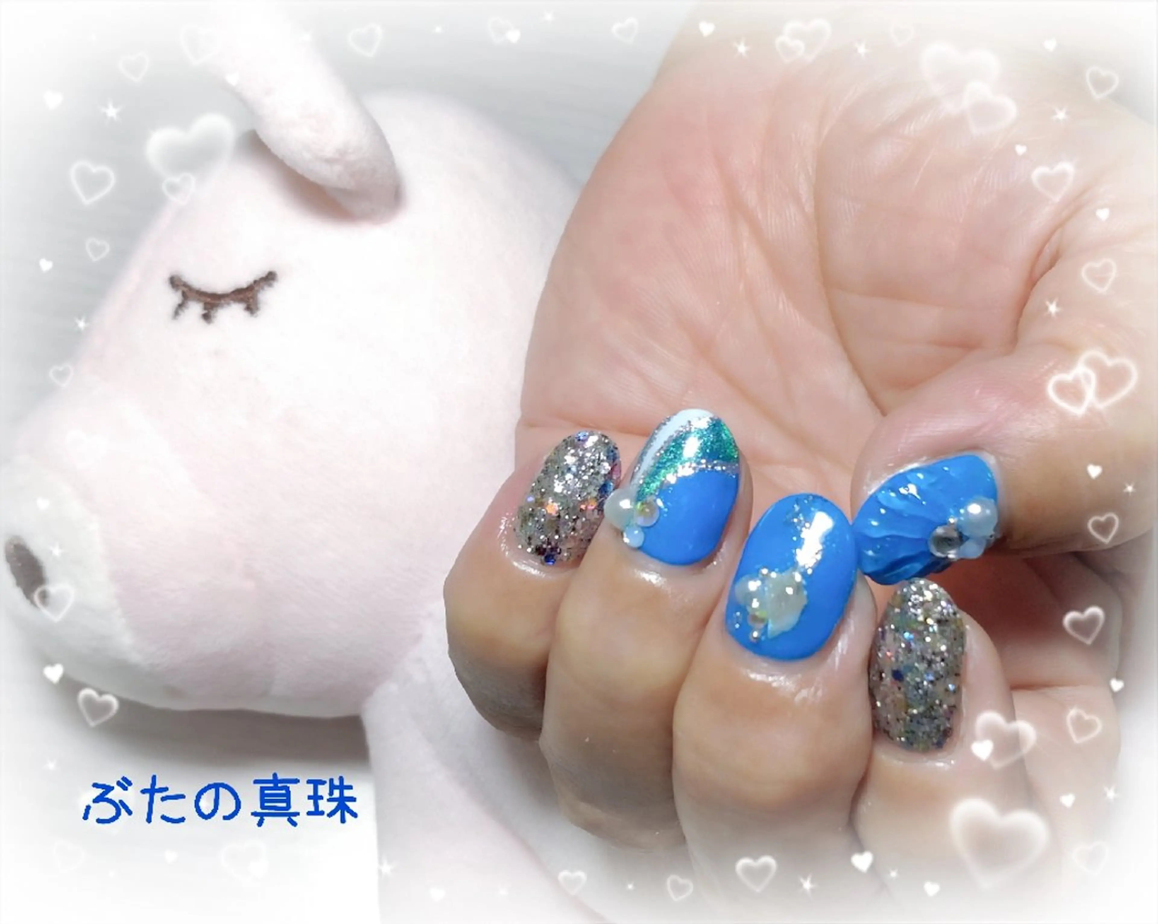 ネイル ブルー 夏ネイル ハンドネイル 林 珠里のネイルデザイン