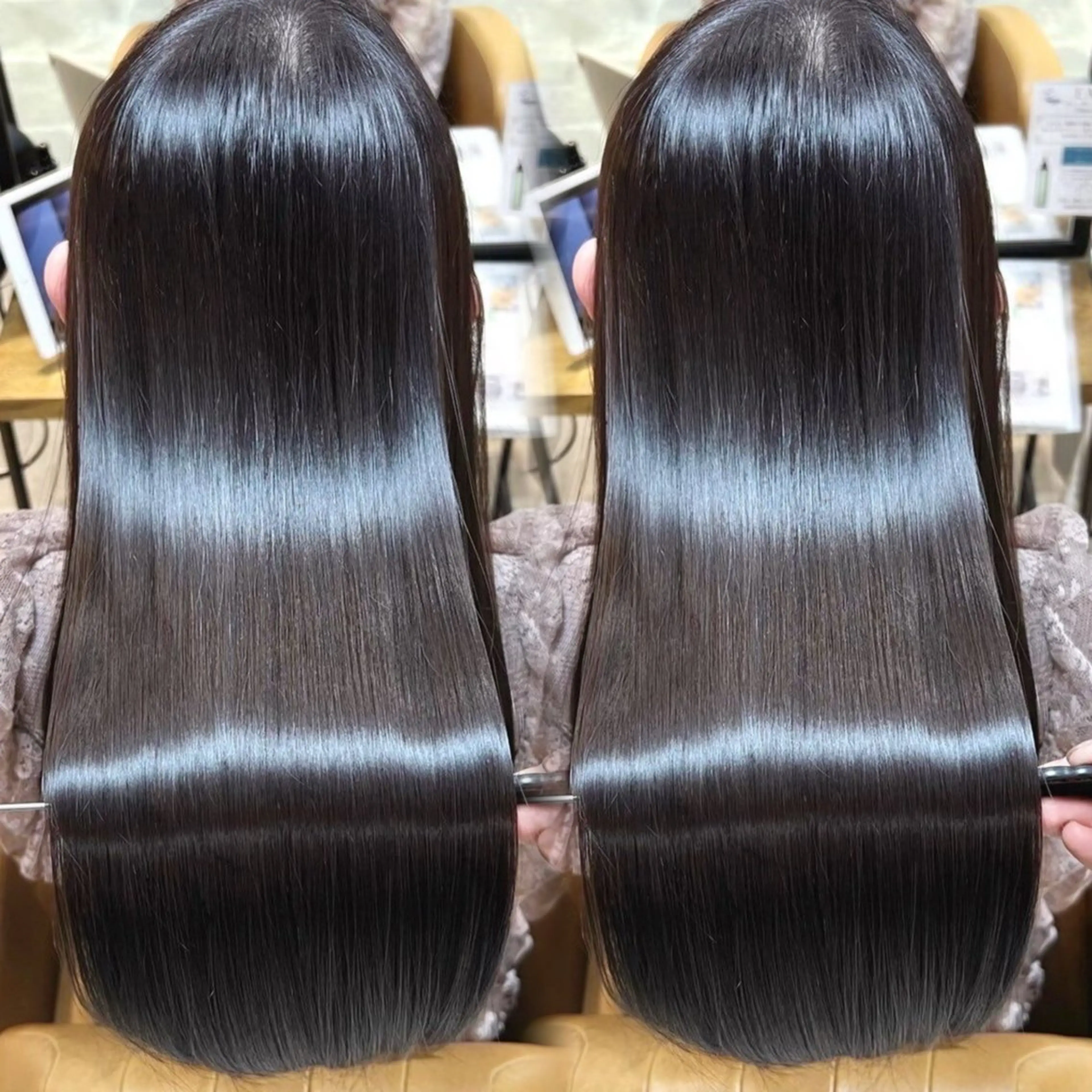 ロング 髪質改善 縮毛矯正 トリートメント 酸性ストレート 酸熱トリートメント 縮毛矯正 トリートメント 髪質改善/縮毛矯正/ レイヤーカットななこのヘアスタイル